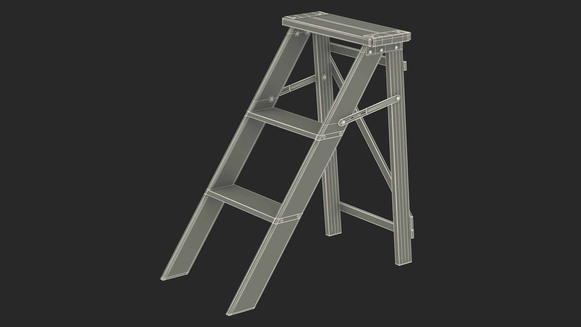 3D Vintage Wooden Step Ladder