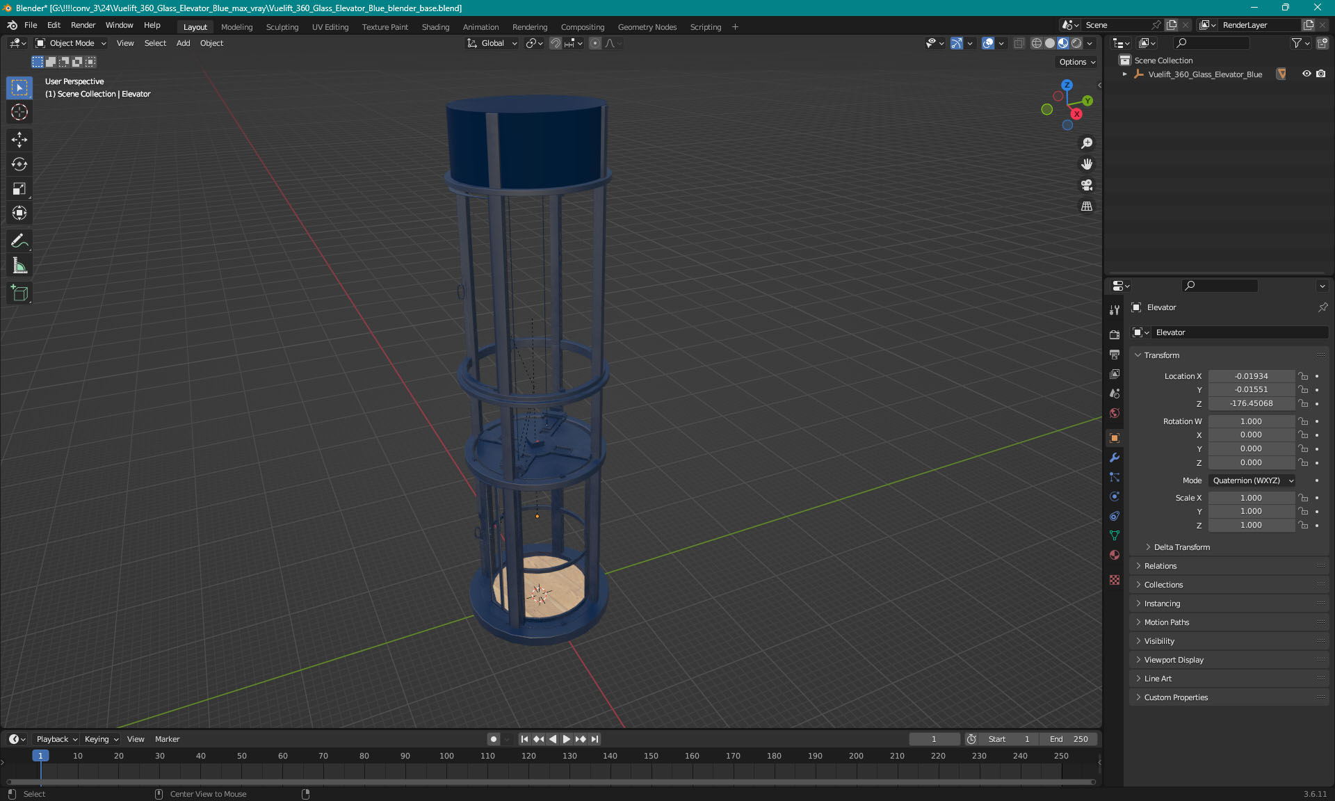 3D Vuelift 360 Glass Elevator Blue