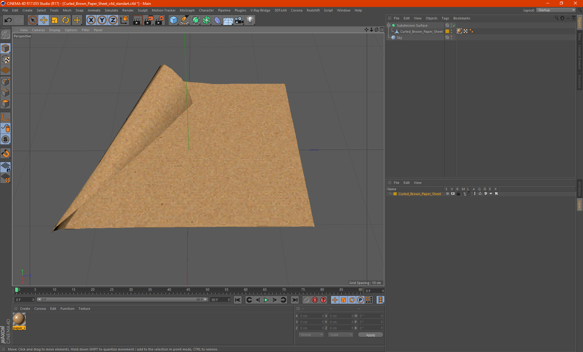 Curled Brown Paper Sheet 3D model
