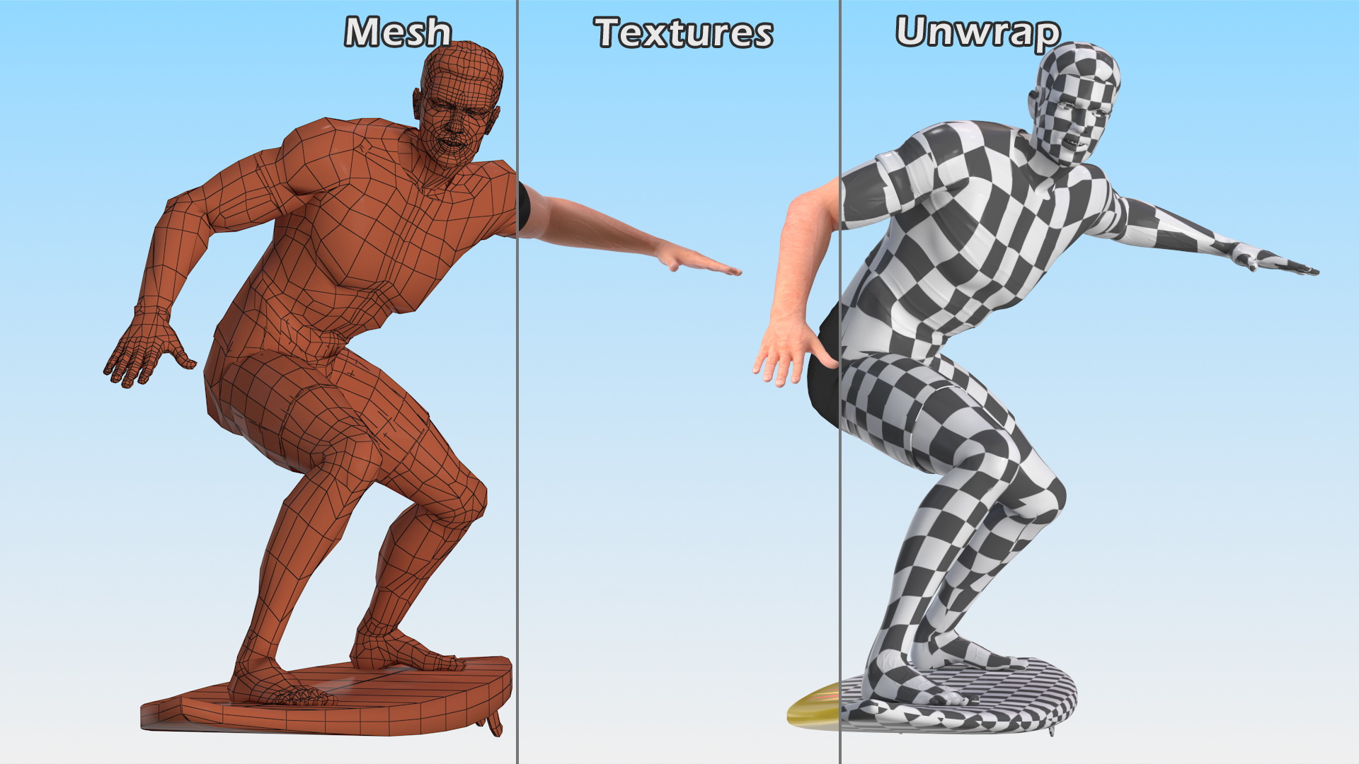 3D Man On Surfboard