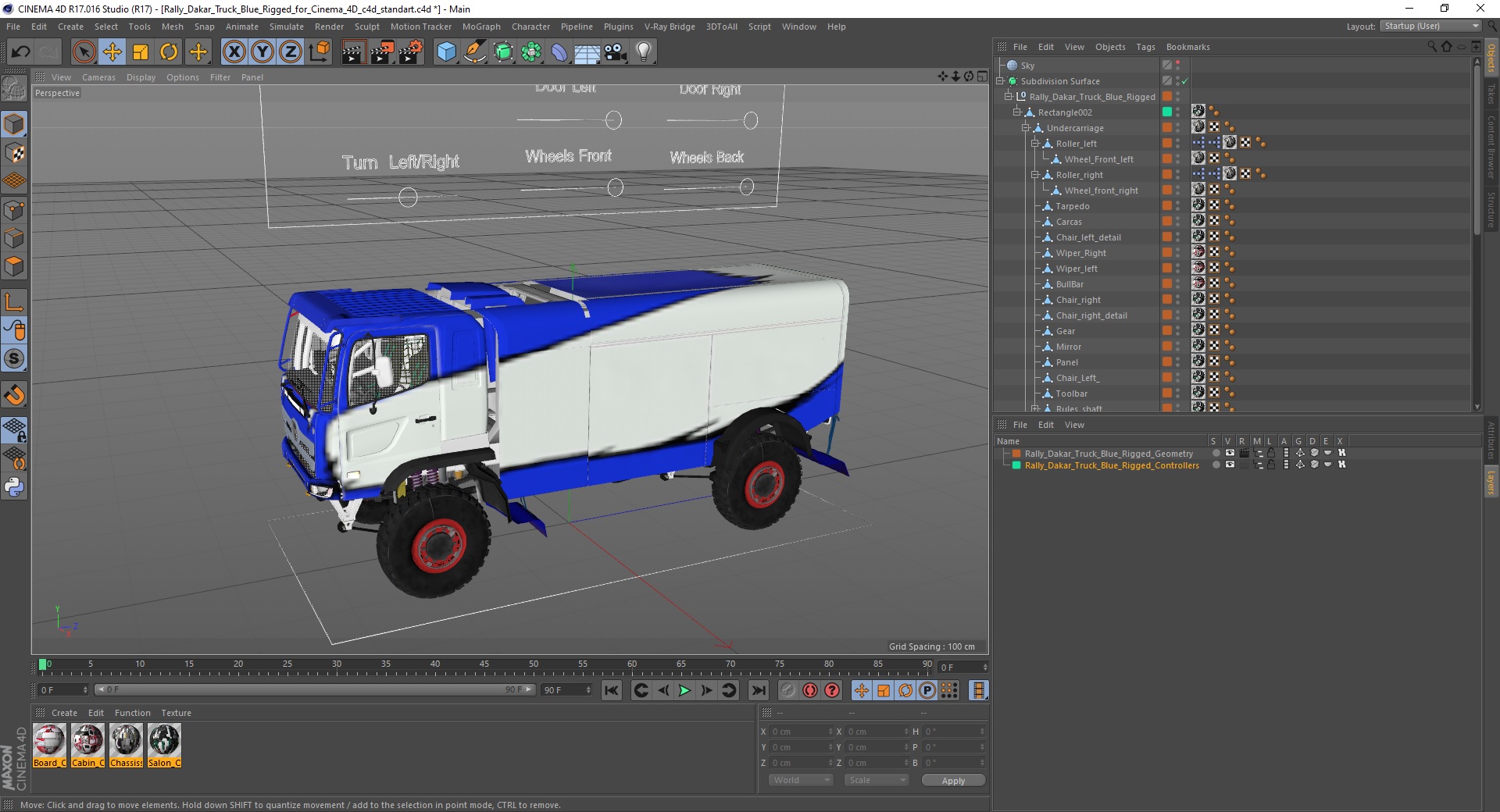 3D Rally Dakar Truck Blue Rigged for Cinema 4D model