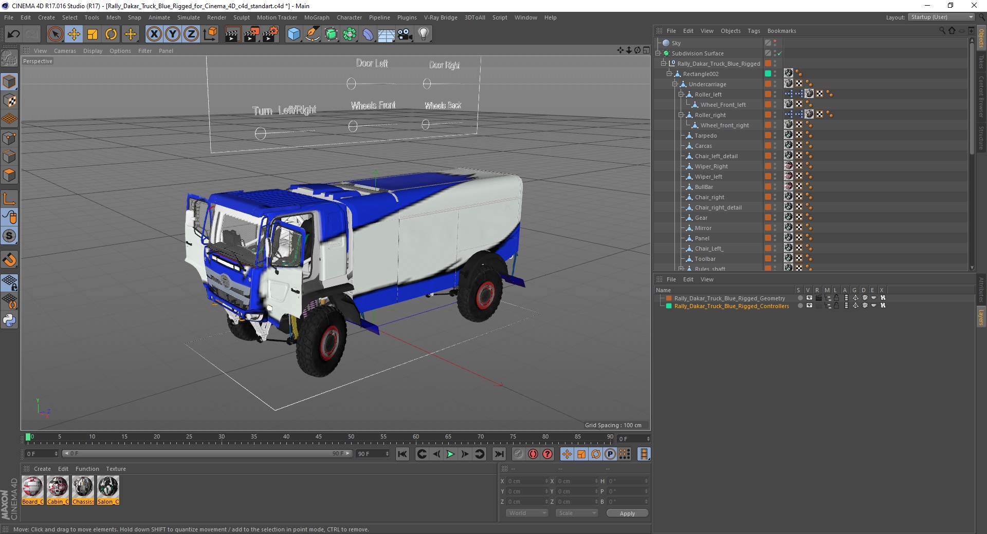 3D Rally Dakar Truck Blue Rigged for Cinema 4D model