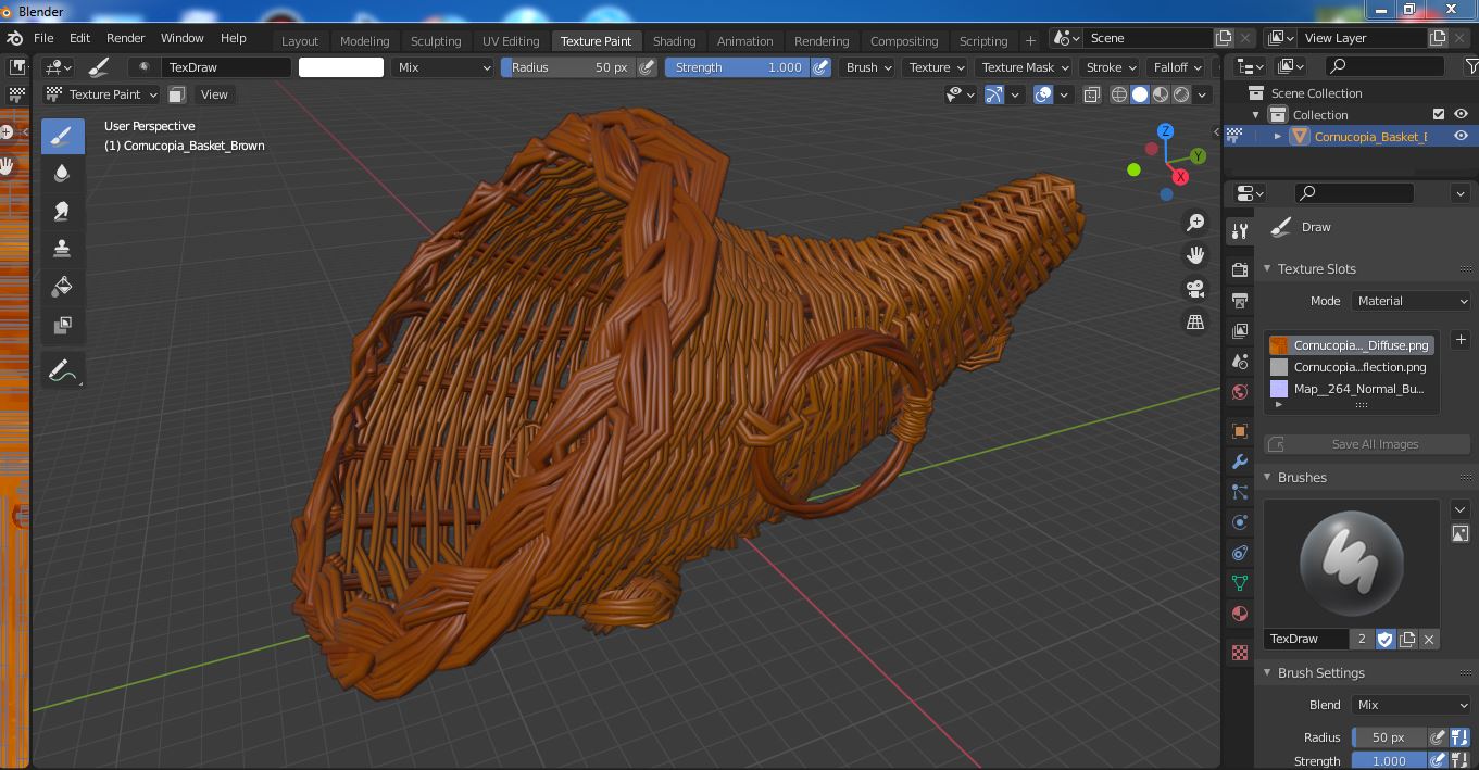 3D Cornucopia Basket Brown model