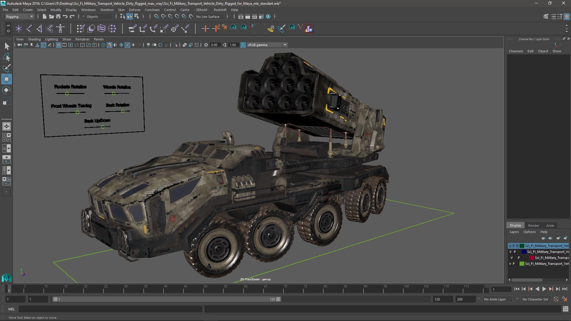 3D model Sci Fi Military Transport Vehicle Dirty Rigged for Maya