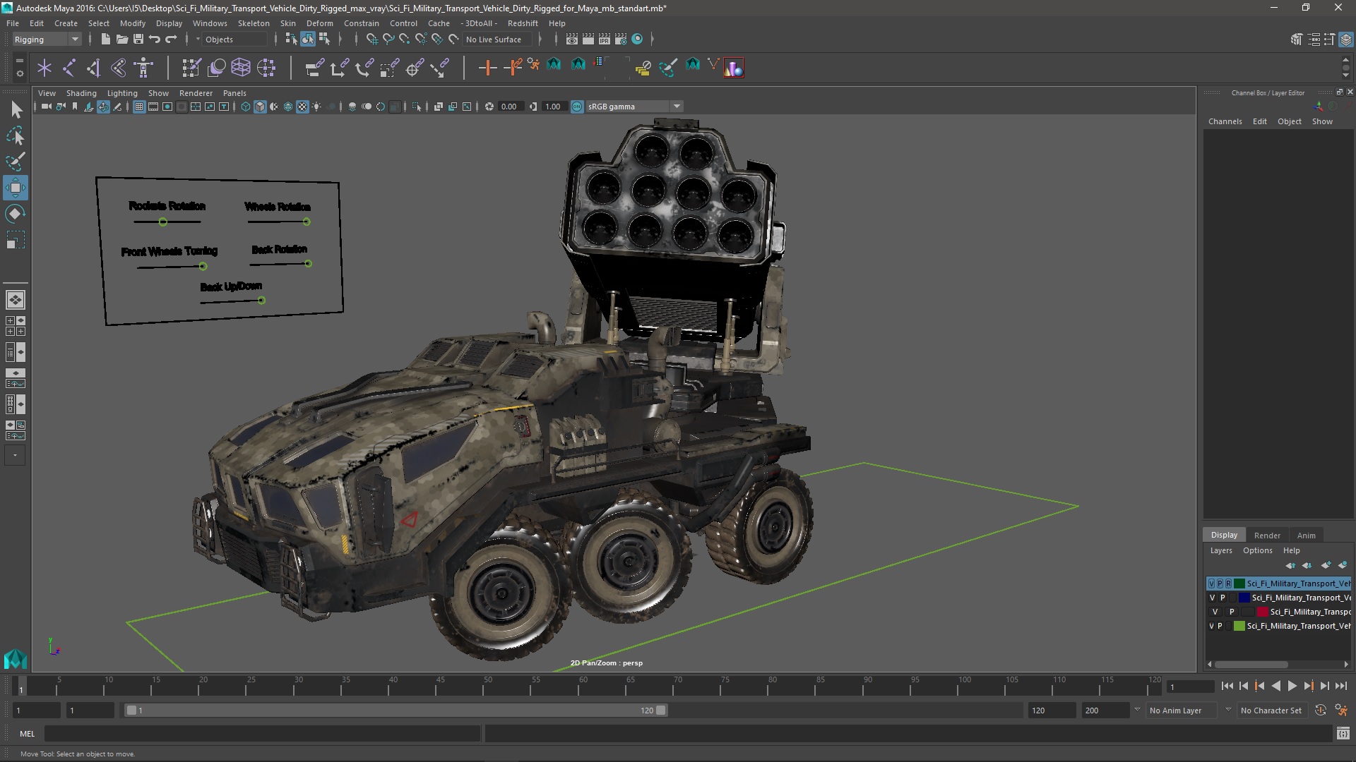 3D model Sci Fi Military Transport Vehicle Dirty Rigged for Maya