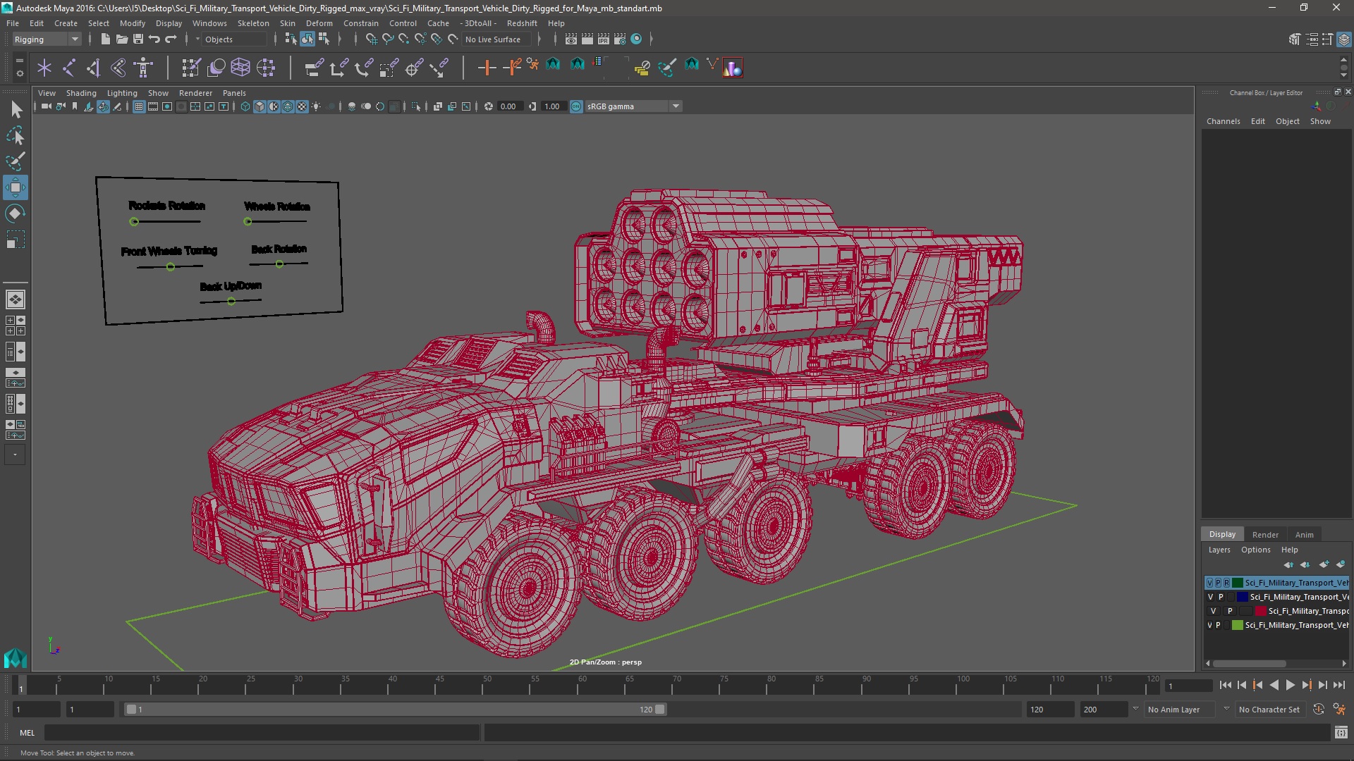 3D model Sci Fi Military Transport Vehicle Dirty Rigged for Maya
