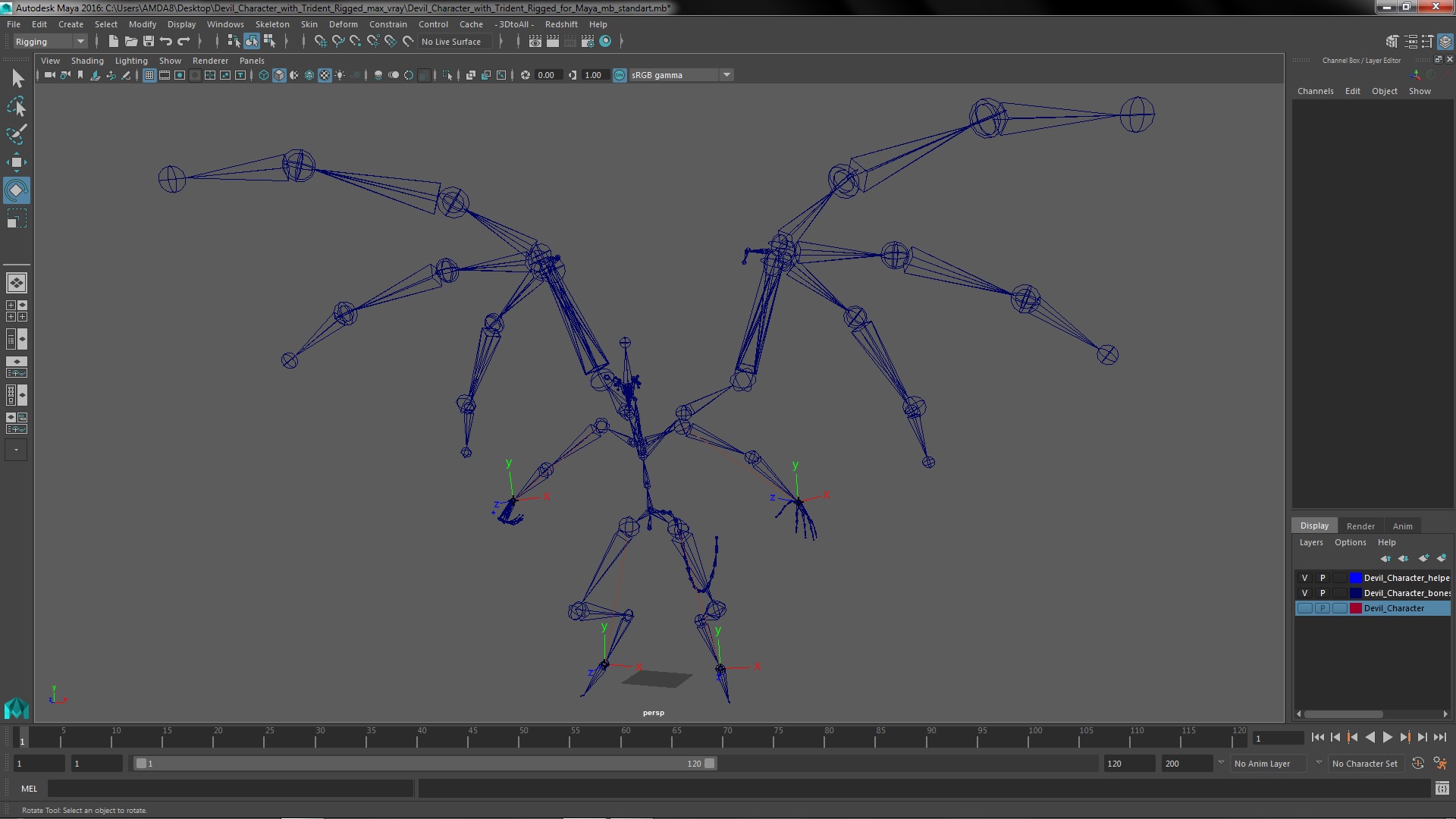 Devil Character with Trident Rigged for Maya 3D model