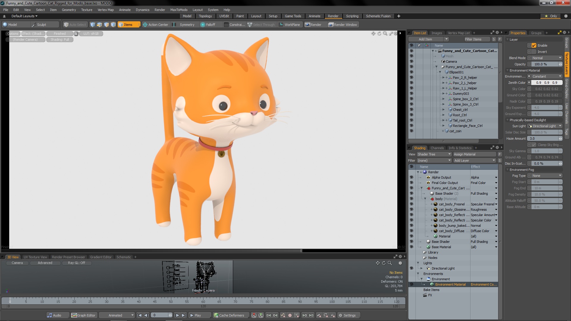 Funny and Cute Cartoon Cat Rigged for Modo 3D