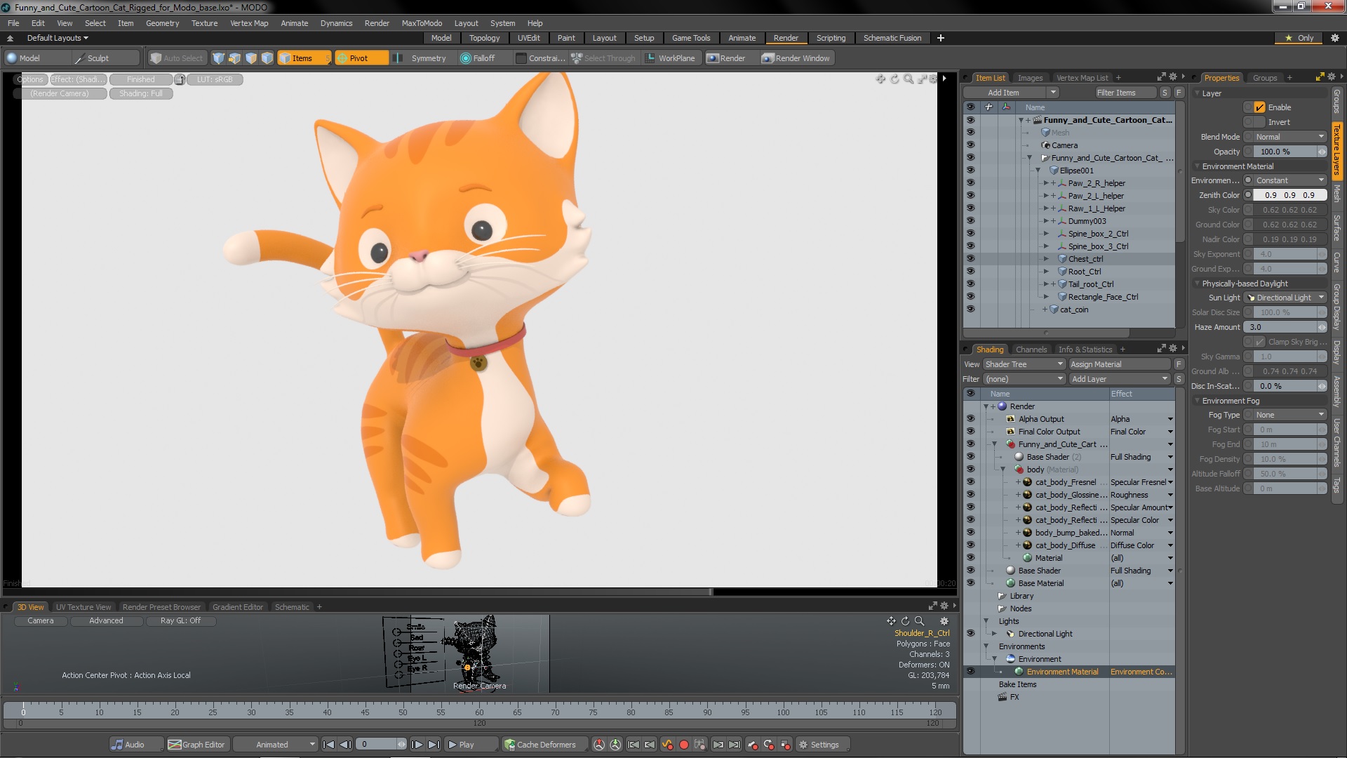 Funny and Cute Cartoon Cat Rigged for Modo 3D