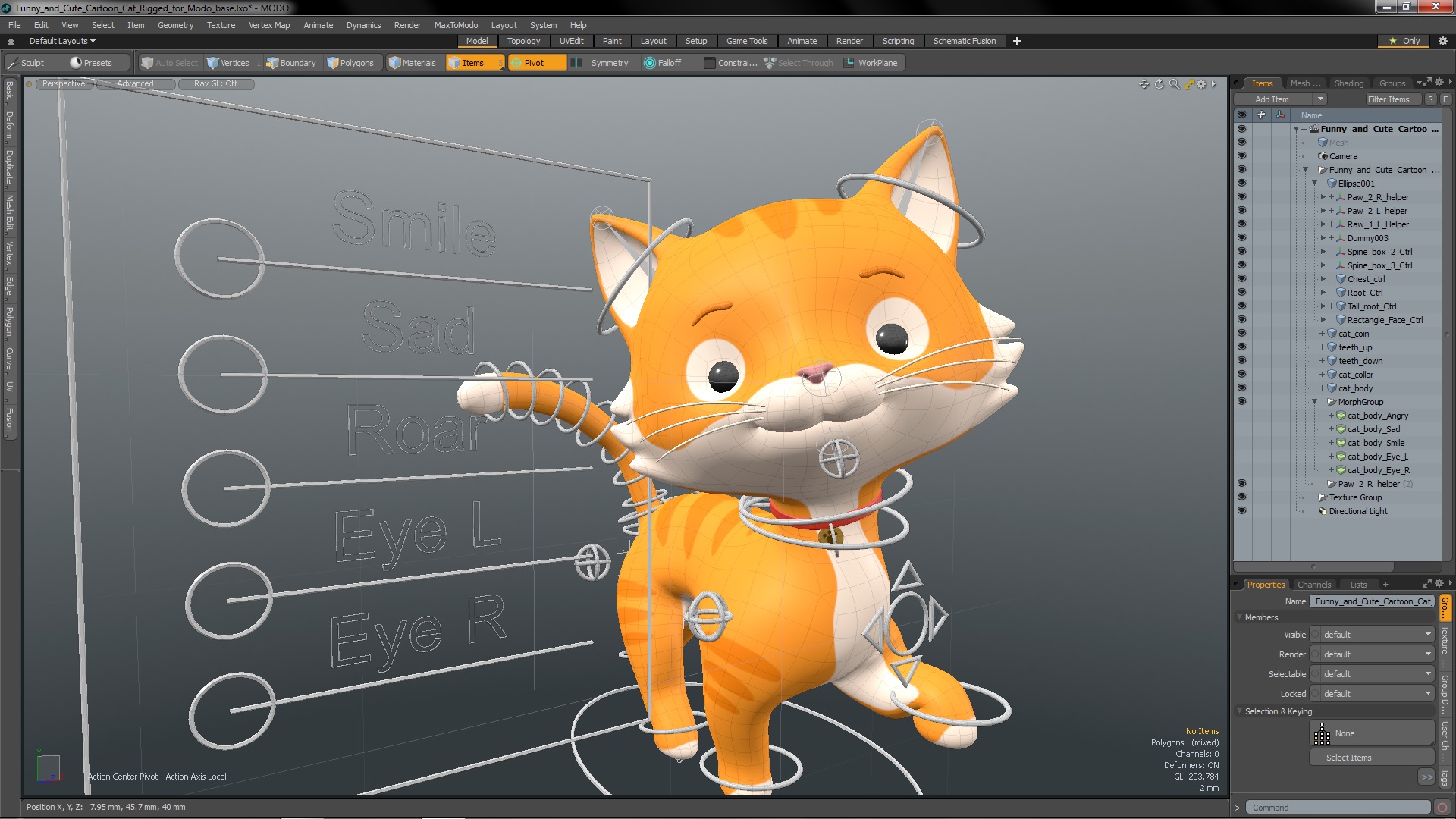 Funny and Cute Cartoon Cat Rigged for Modo 3D