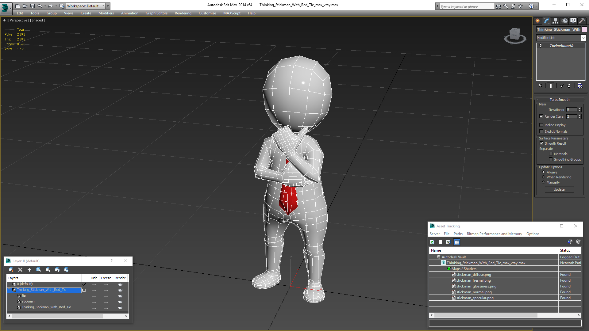 3D model Thinking Stickman With Red Tie