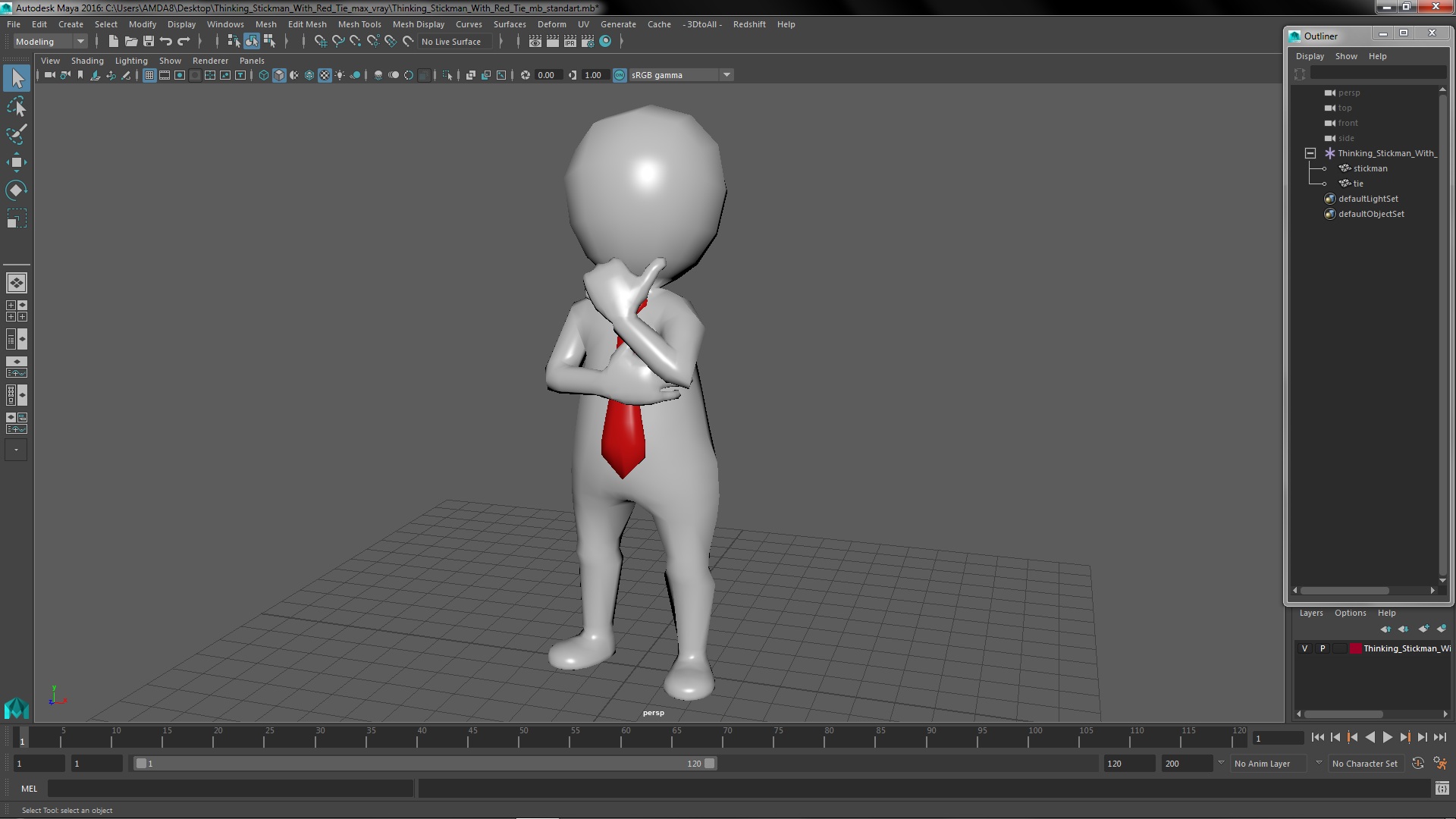 3D model Thinking Stickman With Red Tie