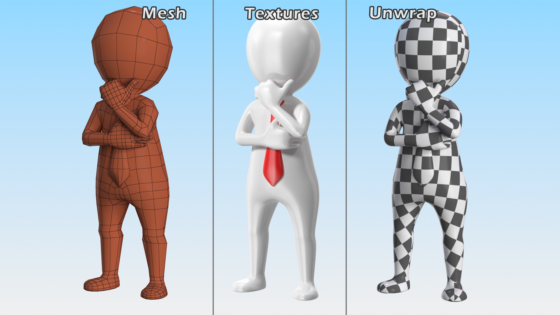 3D model Thinking Stickman With Red Tie