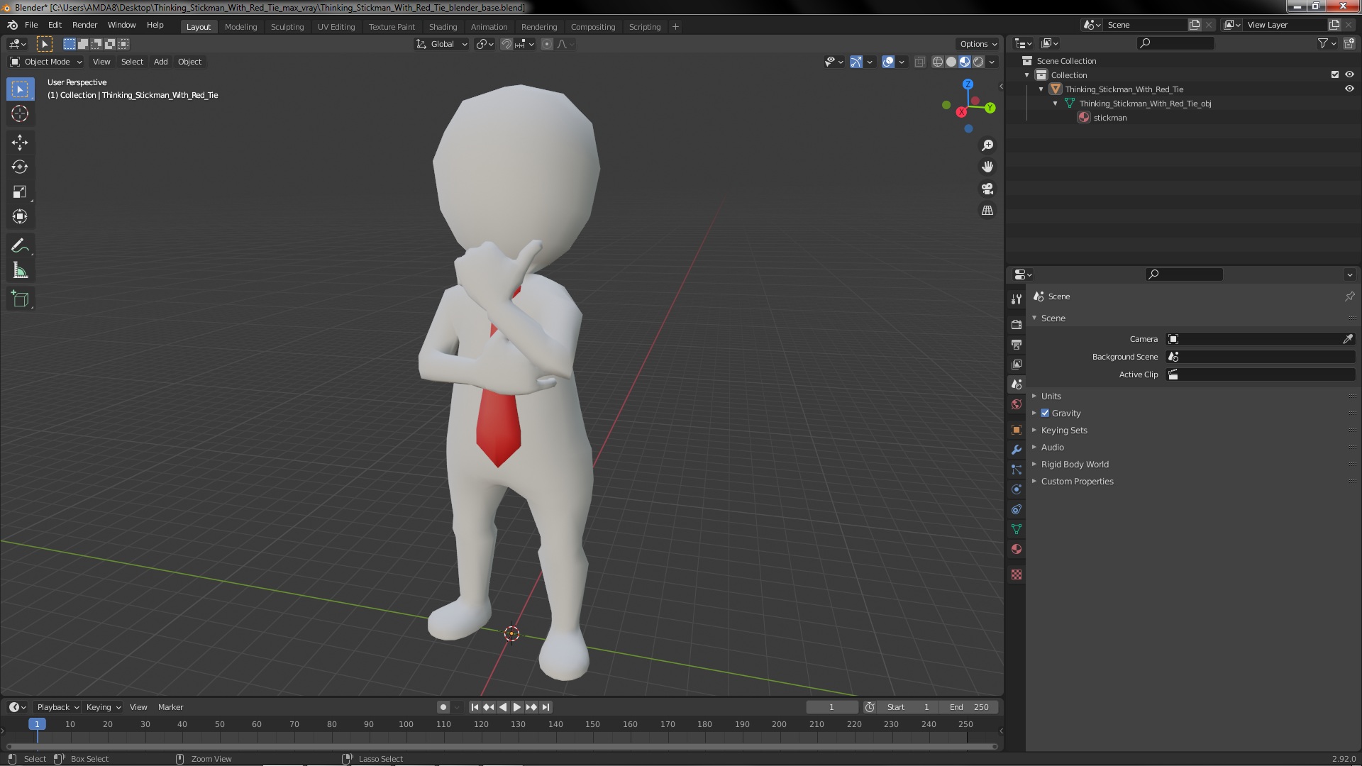 3D model Thinking Stickman With Red Tie