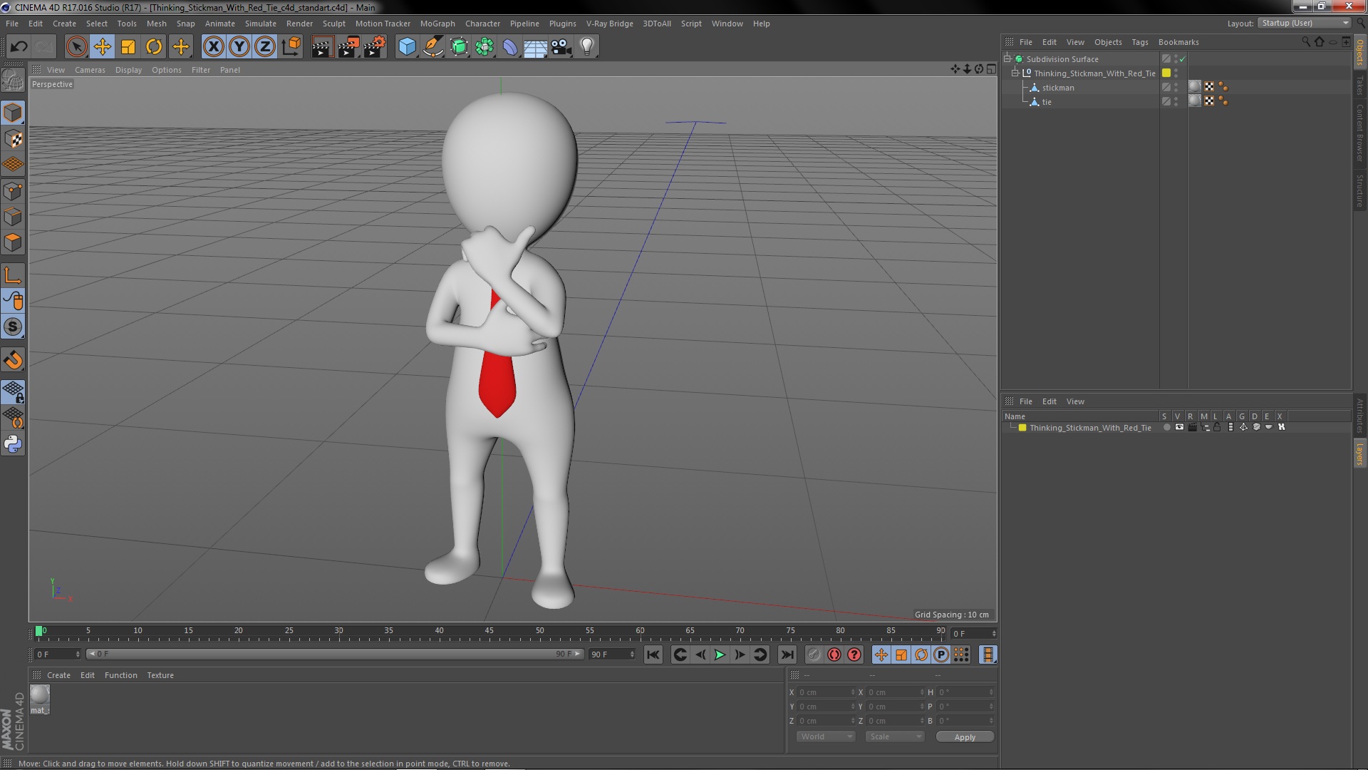 3D model Thinking Stickman With Red Tie