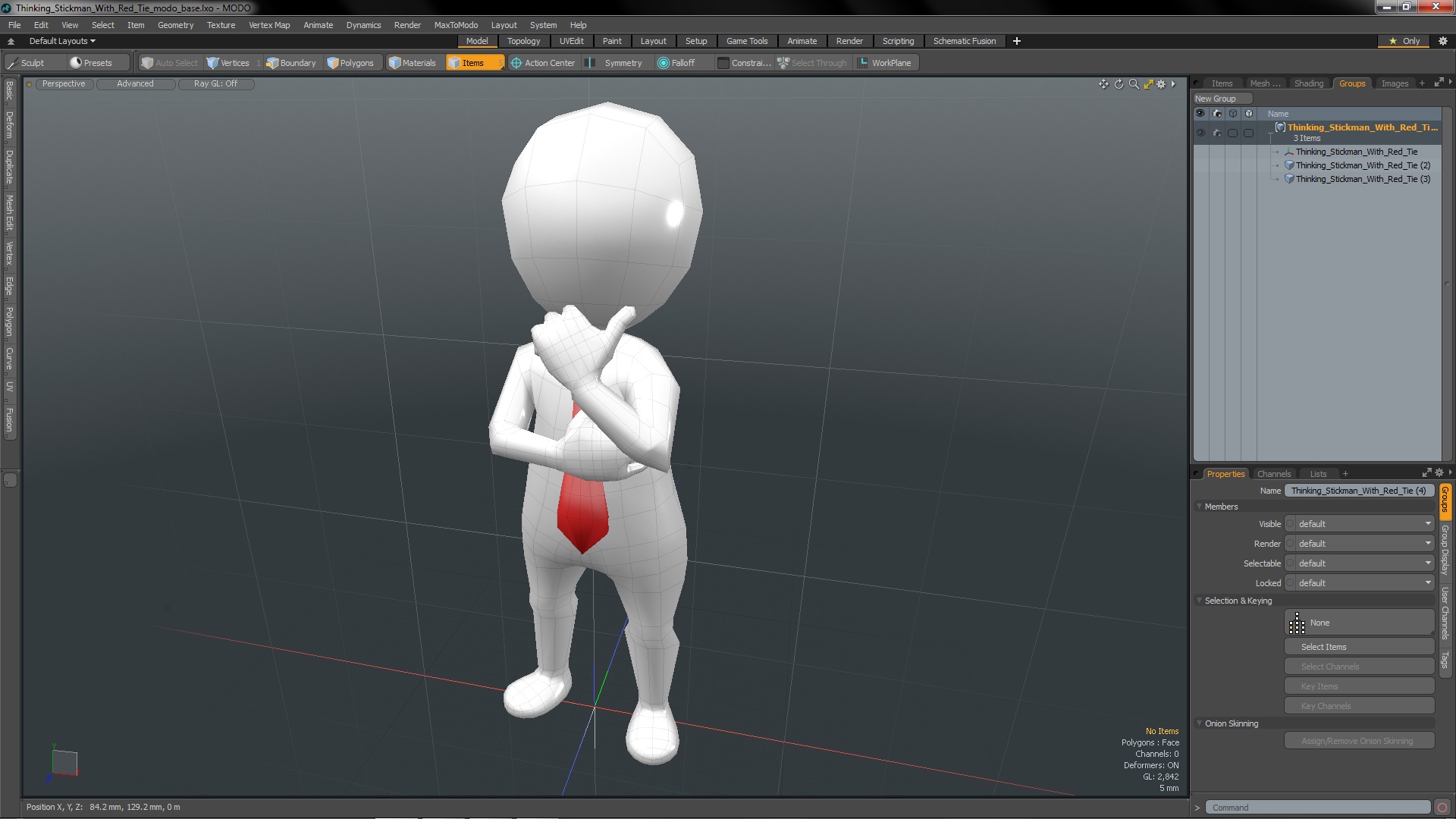 3D model Thinking Stickman With Red Tie