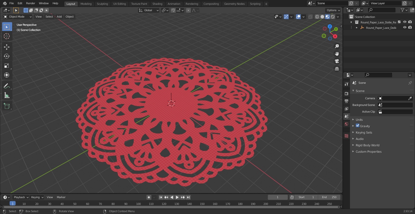 Round Paper Lace Doilie Red 3D