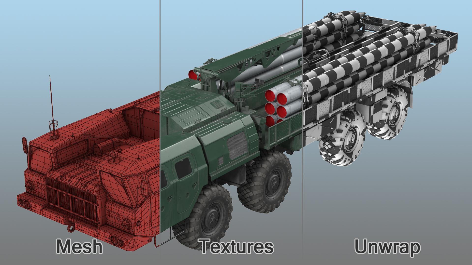 9T234 Smerch Transporter Loader with Spare Rockets Rigged 3D