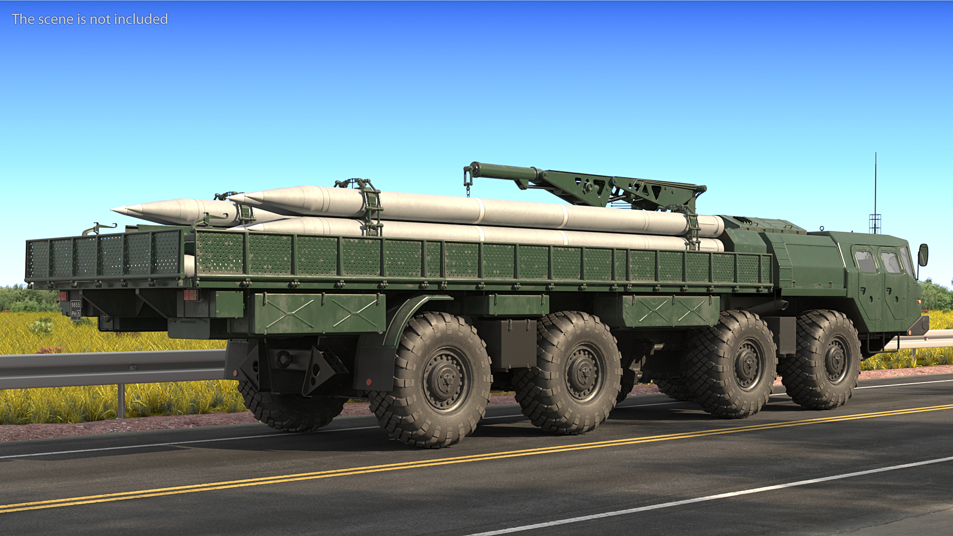 9T234 Smerch Transporter Loader with Spare Rockets Rigged 3D