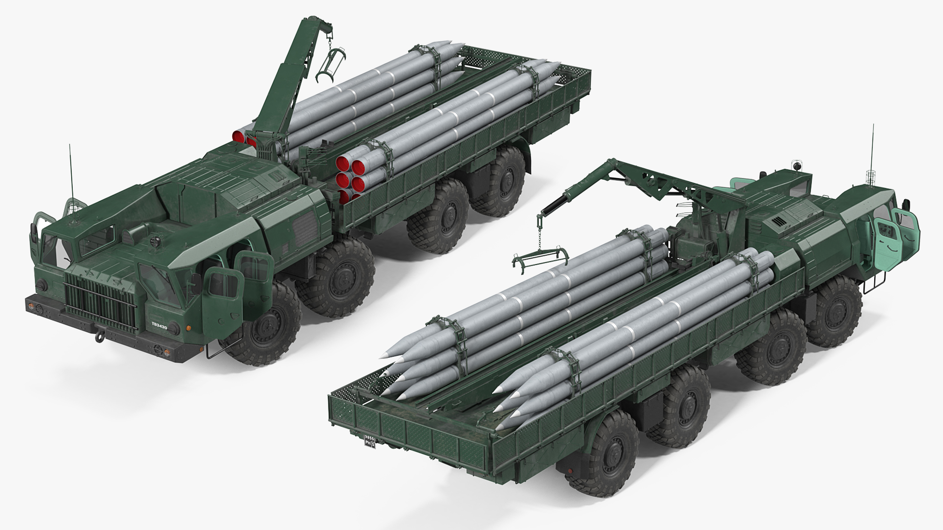 9T234 Smerch Transporter Loader with Spare Rockets Rigged 3D
