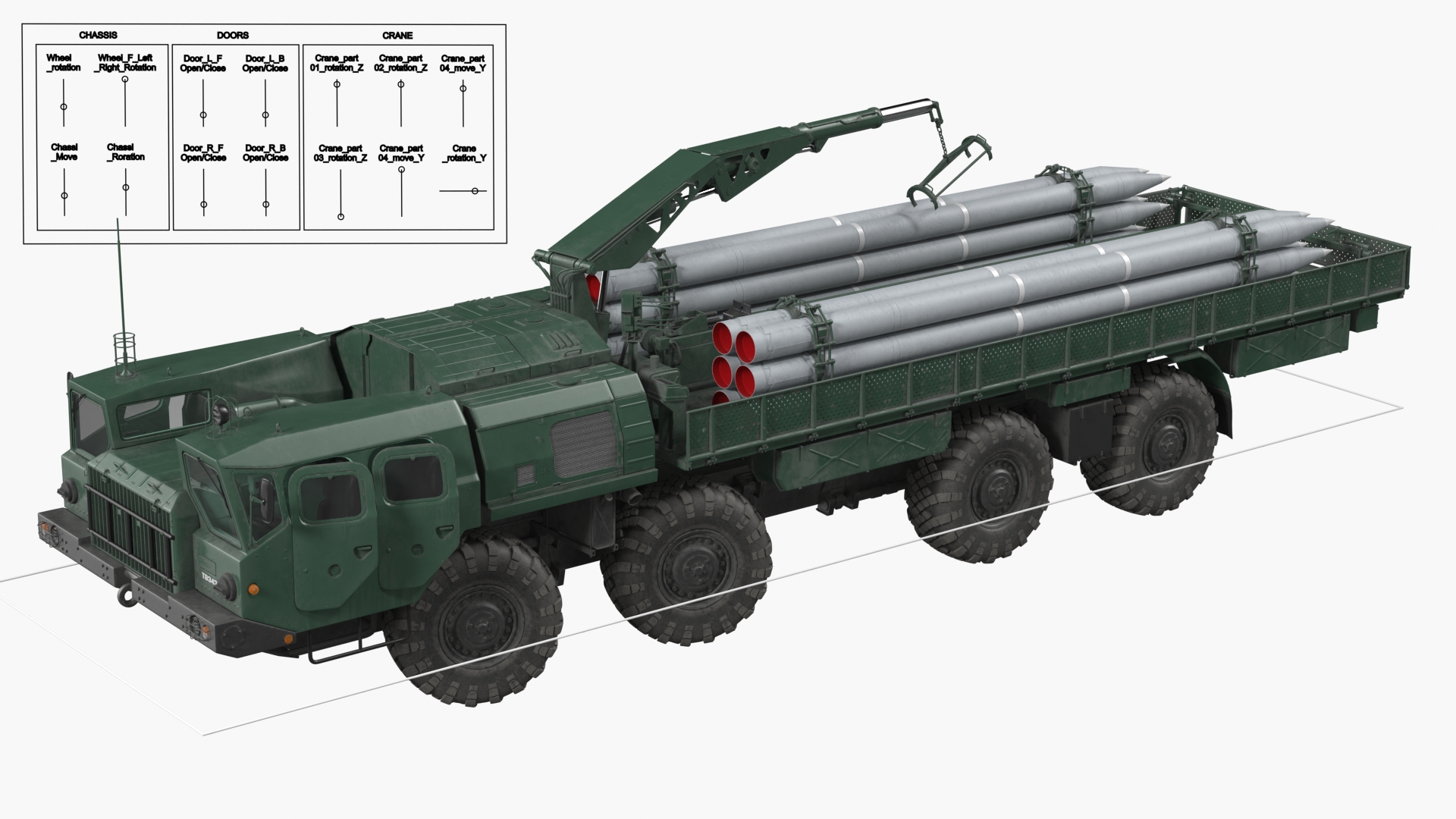 9T234 Smerch Transporter Loader with Spare Rockets Rigged 3D