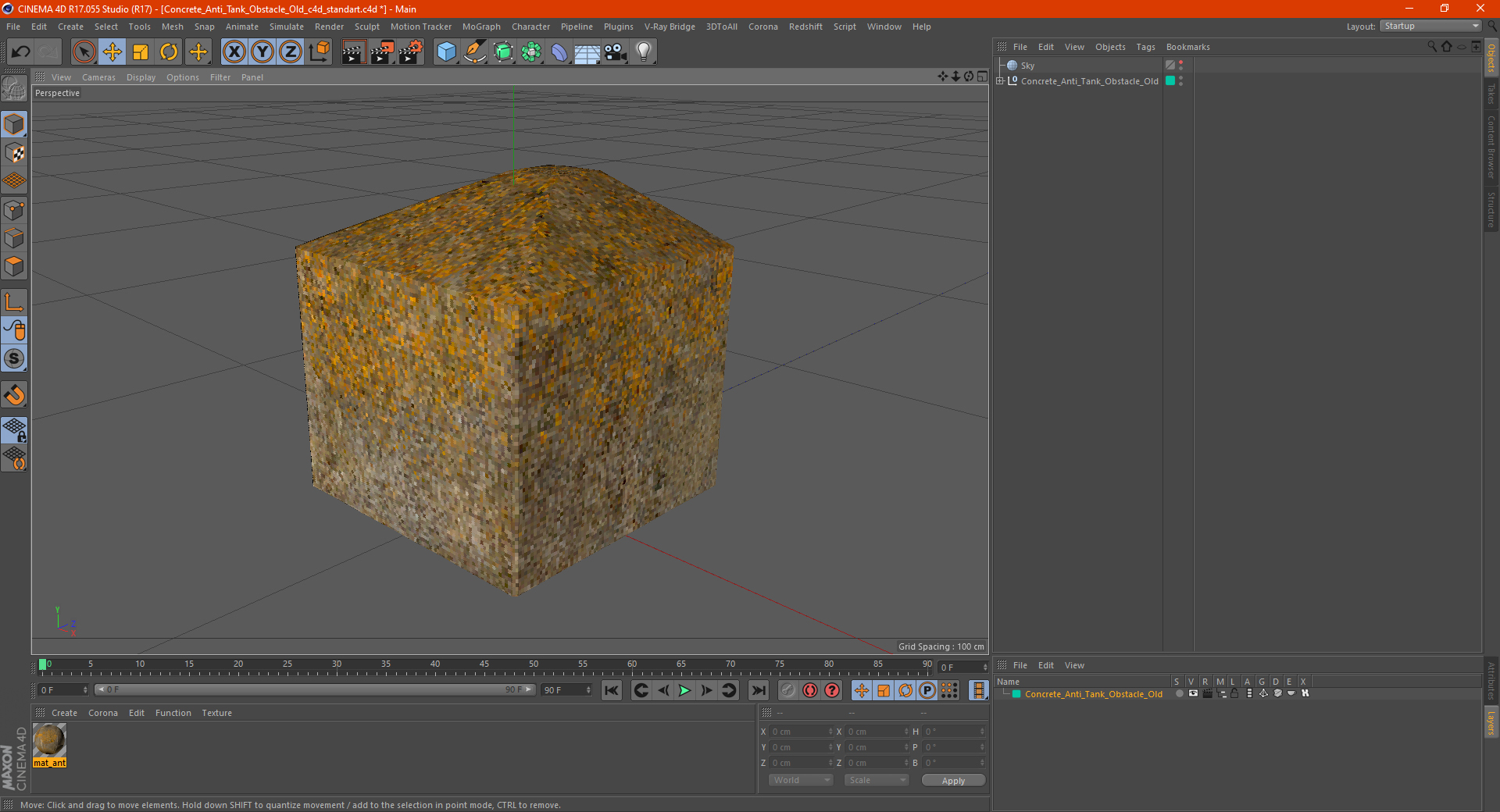 3D Concrete Anti Tank Obstacle Old