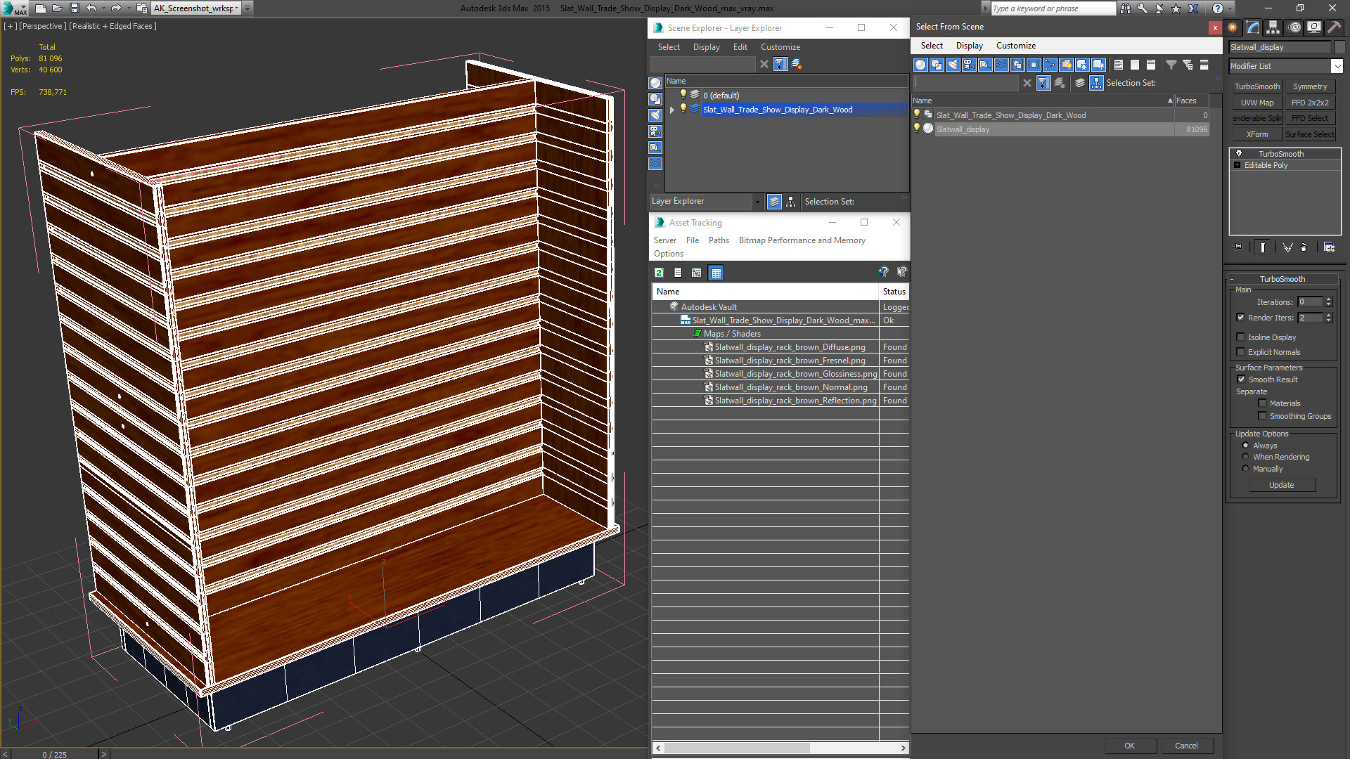 3D Slat Wall Trade Show Display Dark Wood model