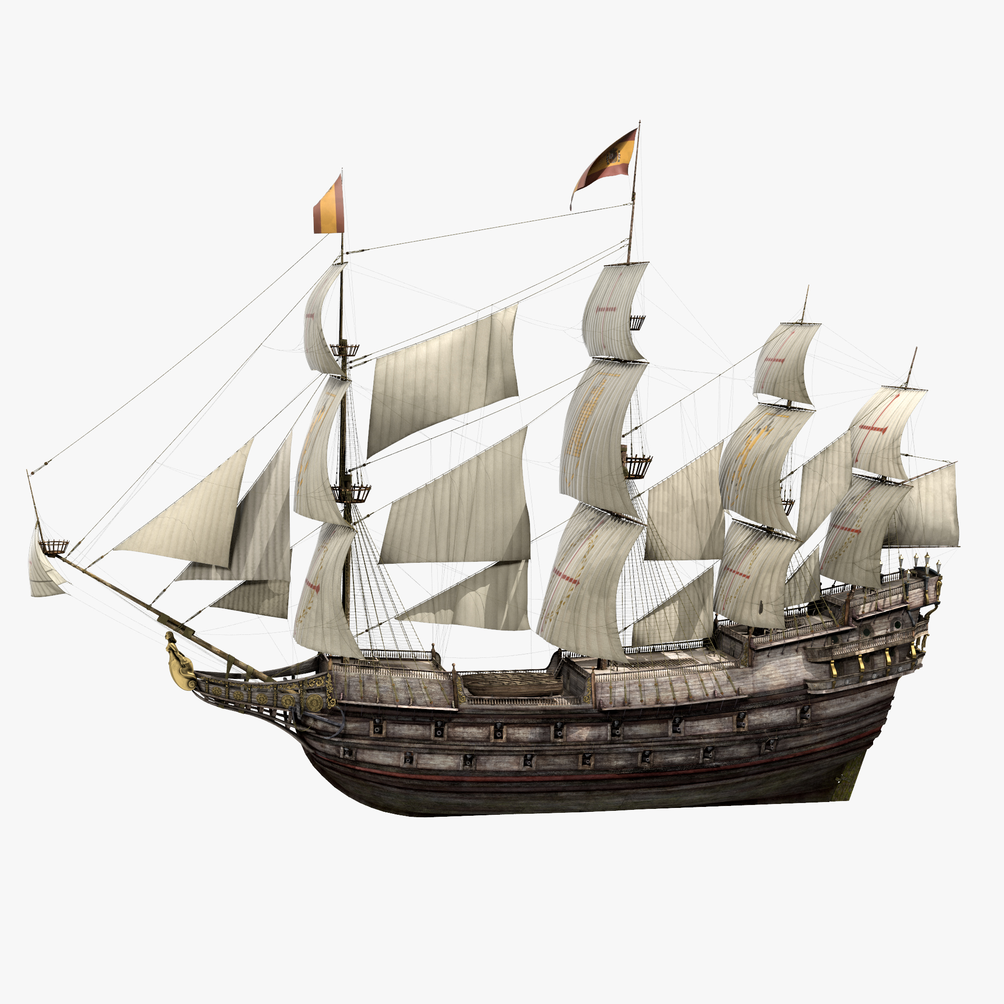 Galeon Old Historical Sail Ship 3D Model, view 8