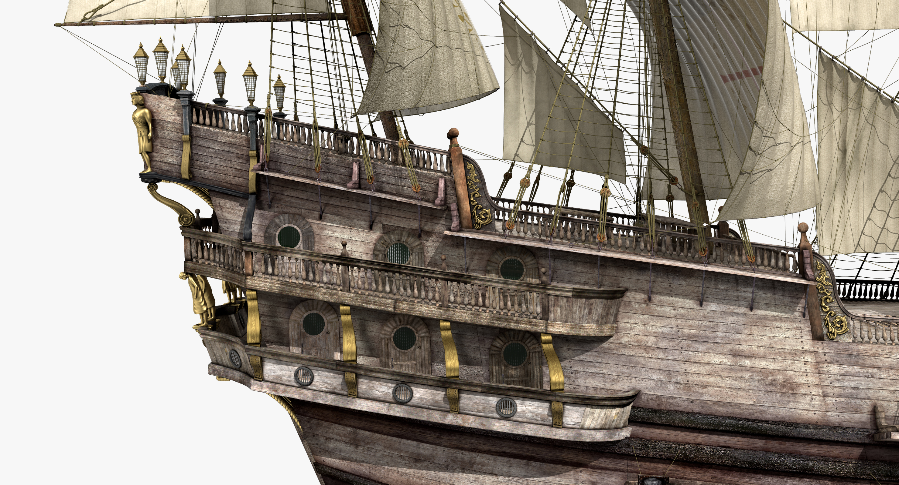 3D Galeon Old Historical Sail Ship