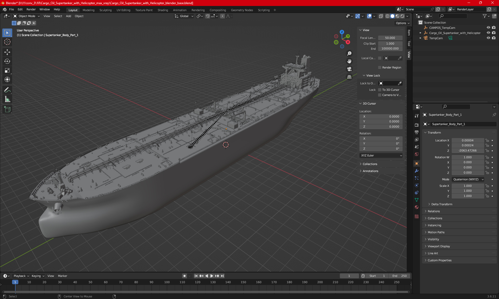 Cargo Oil Supertanker with Helicopter 3D