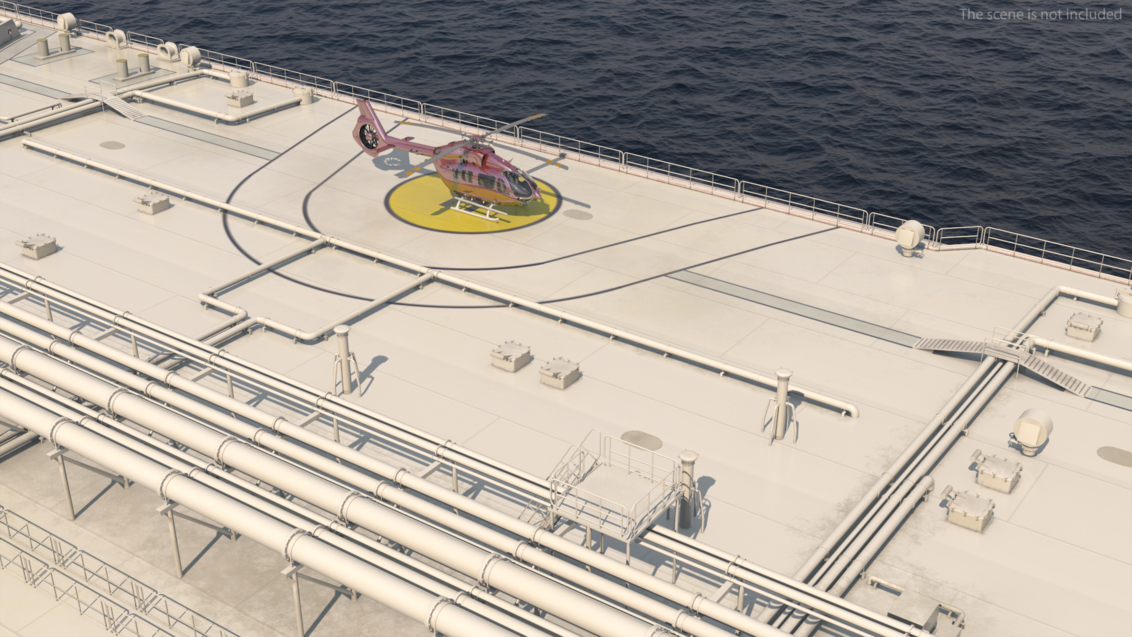 Cargo Oil Supertanker with Helicopter 3D