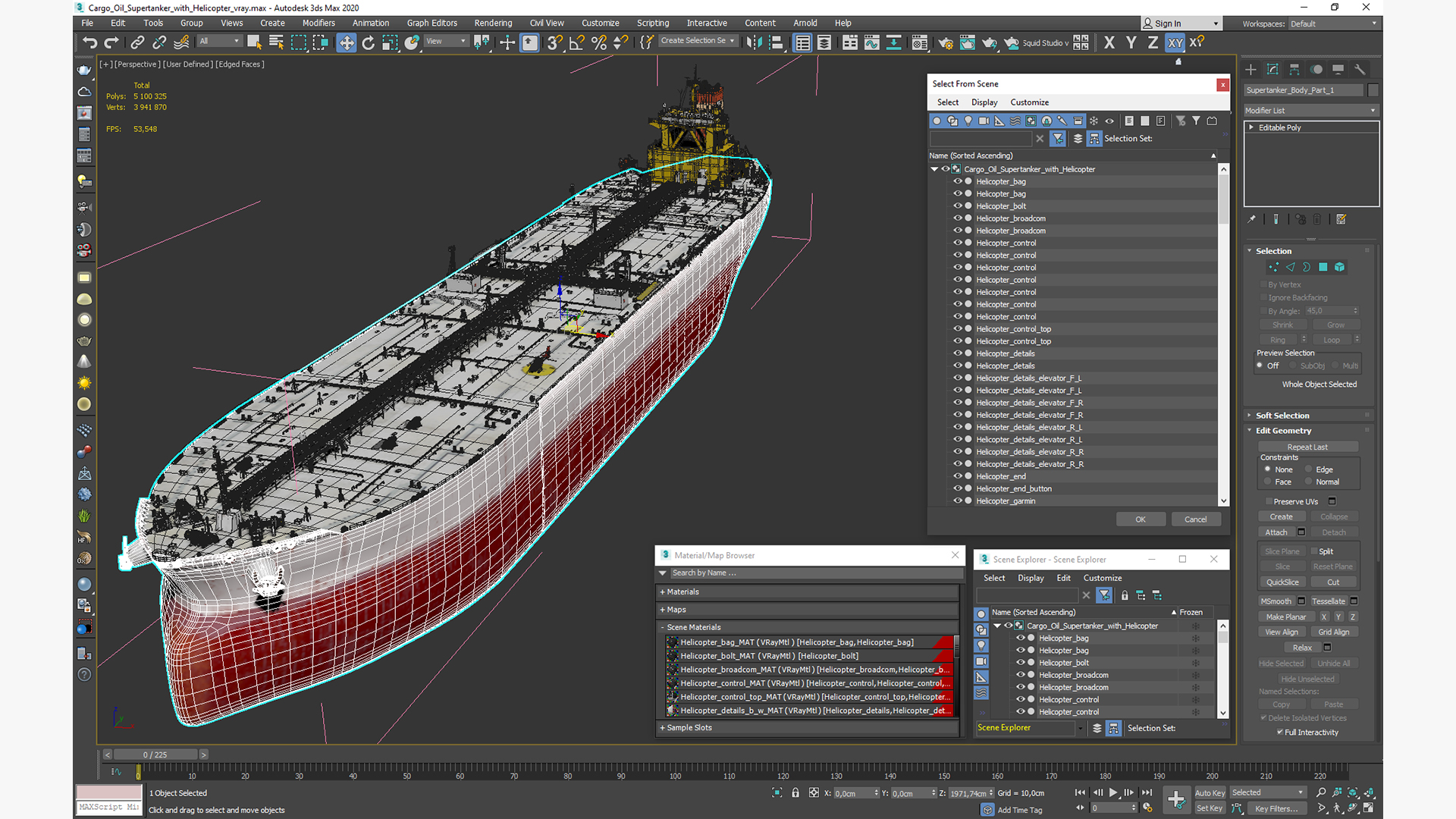 Cargo Oil Supertanker with Helicopter 3D