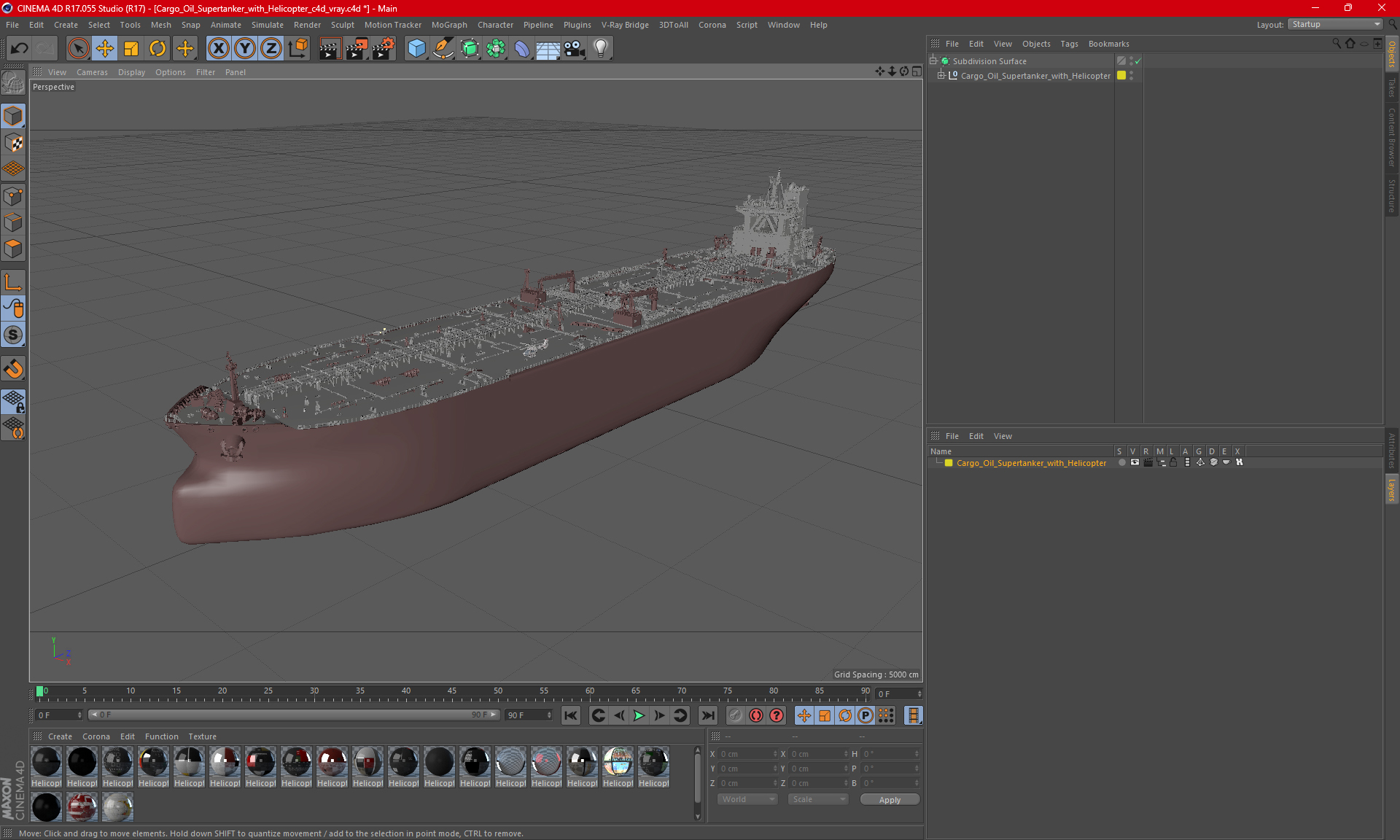 Cargo Oil Supertanker with Helicopter 3D