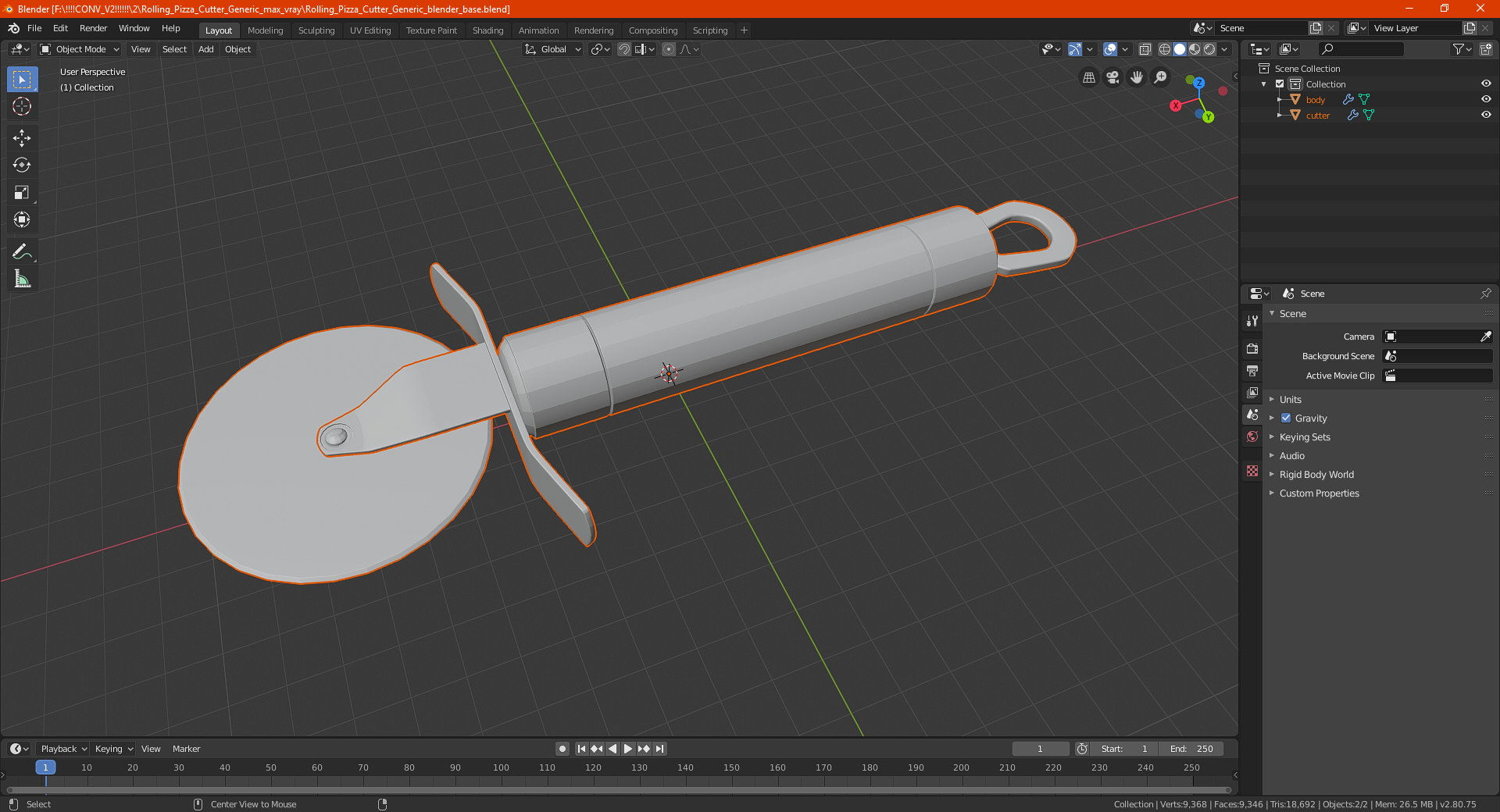 Rostfrei Rolling Pizza Cutter 3D model