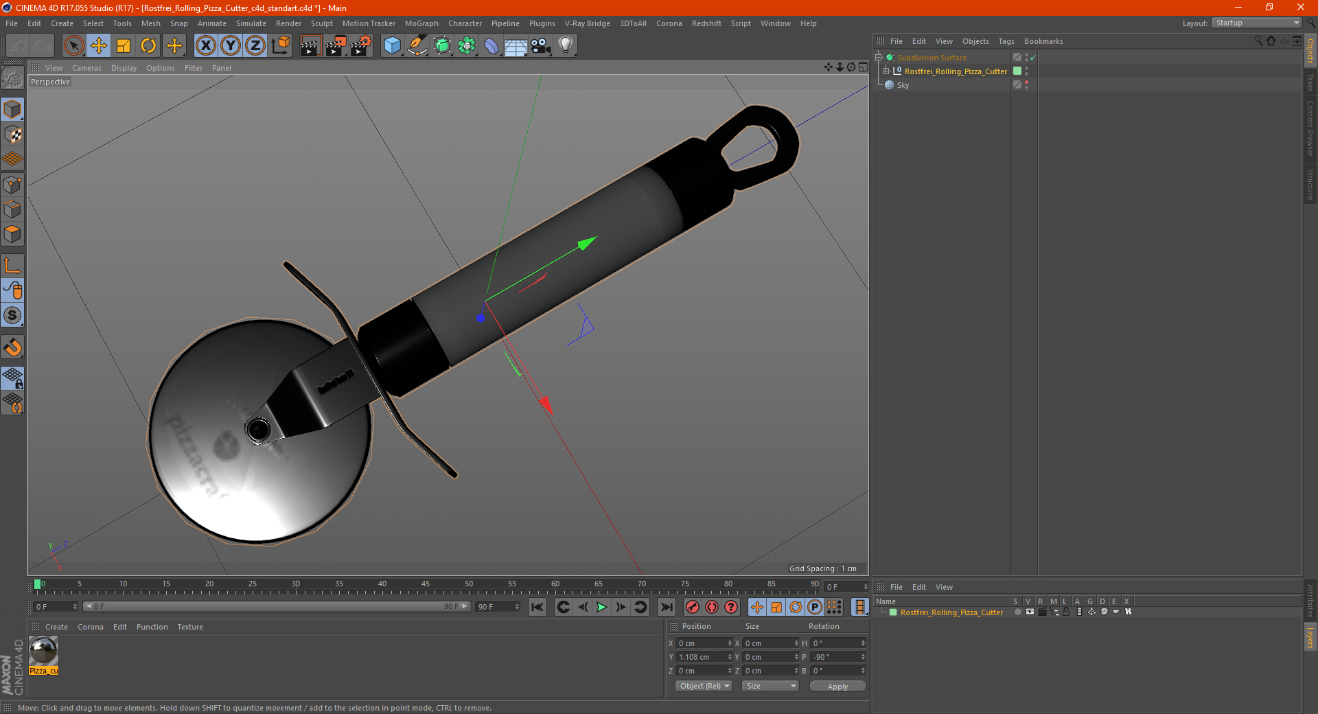 Rostfrei Rolling Pizza Cutter 3D model