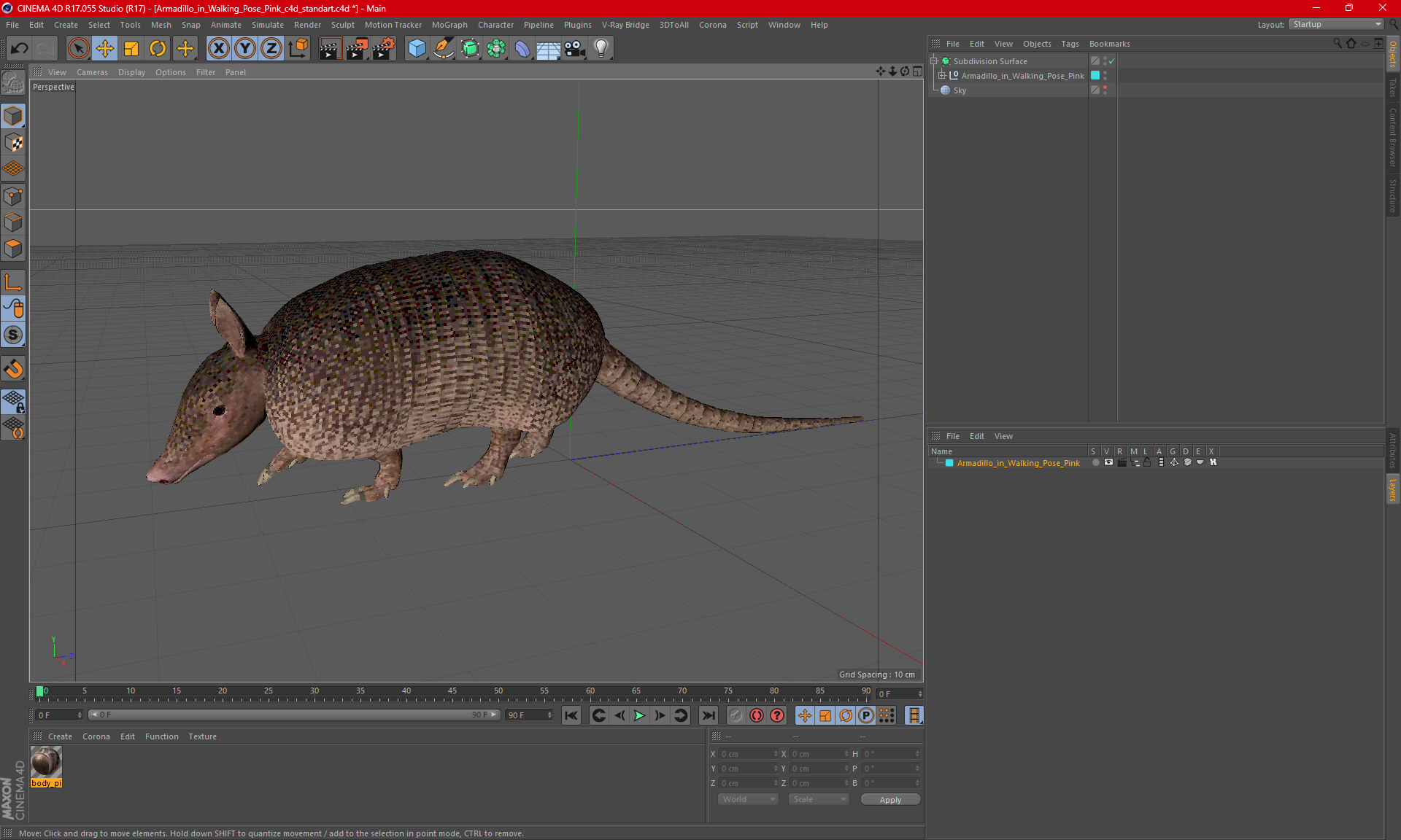 3D model Armadillo in Walking Pose Pink