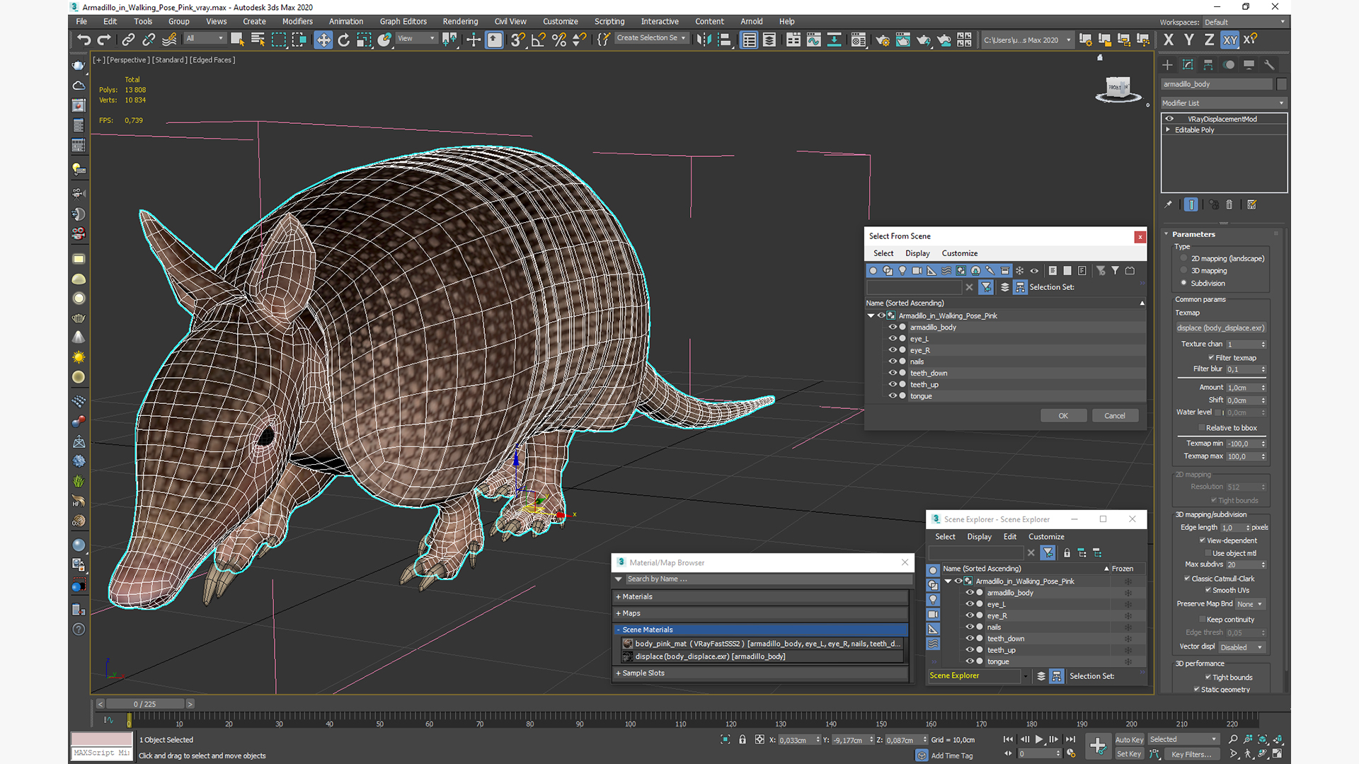 3D model Armadillo in Walking Pose Pink