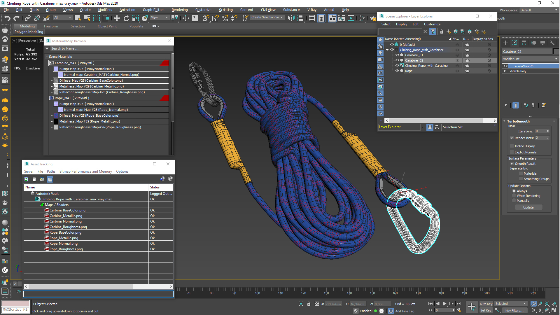 3D Climbing Rope with Carabiner model