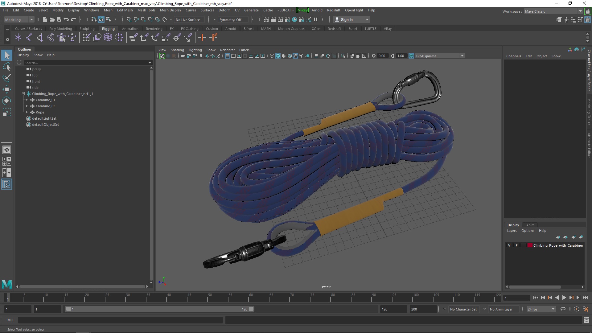 3D Climbing Rope with Carabiner model