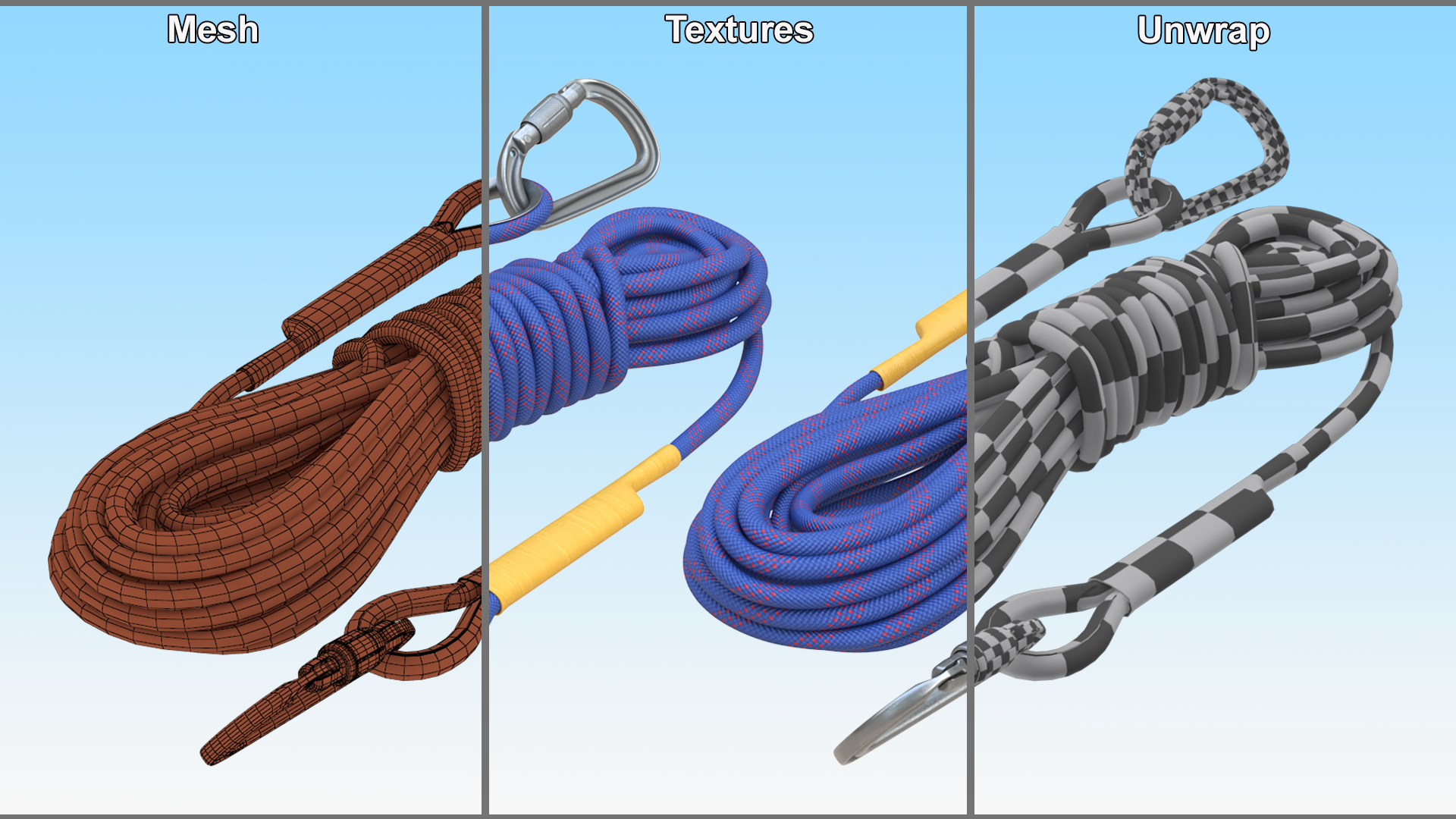 3D Climbing Rope with Carabiner model