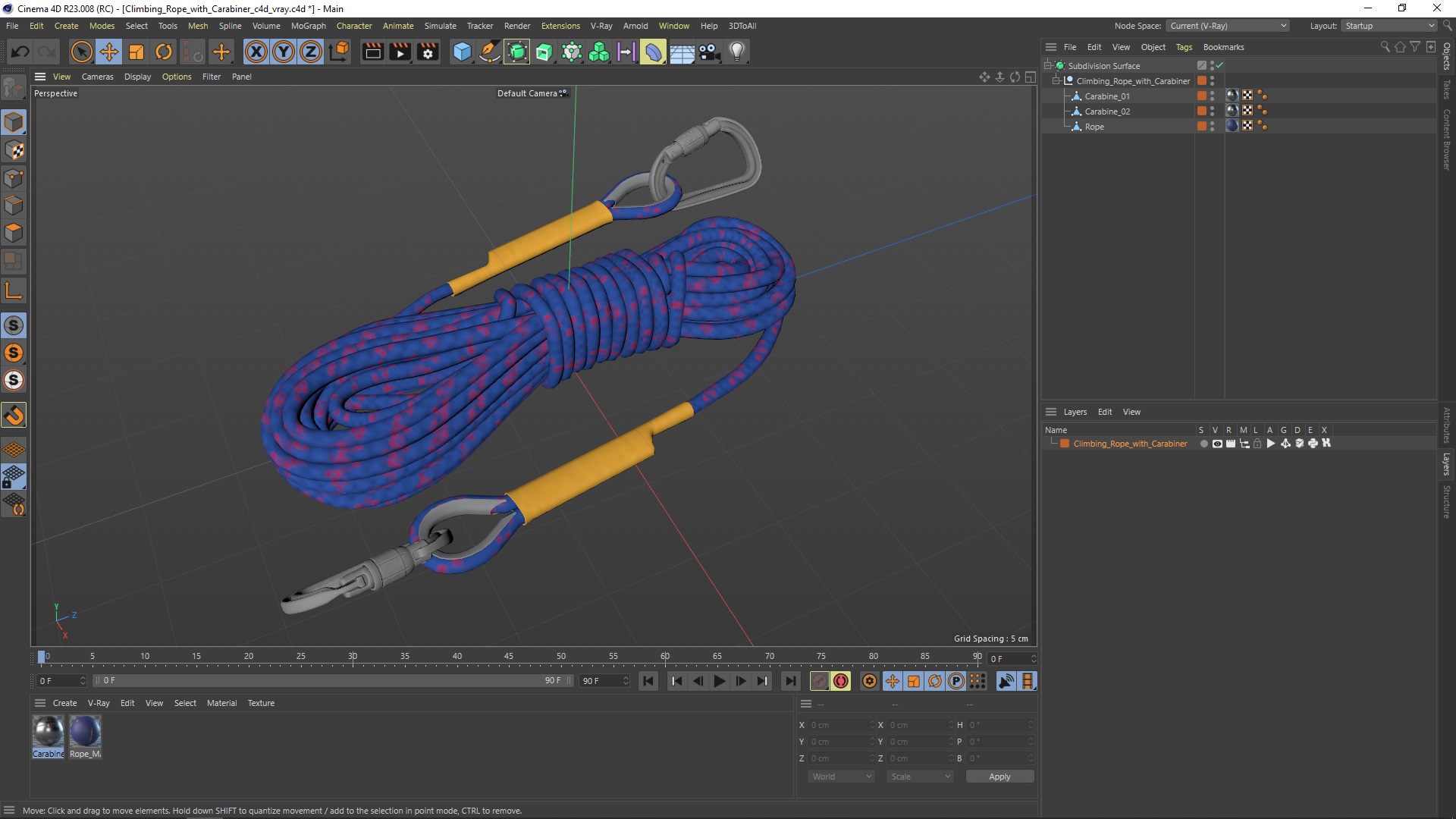 3D Climbing Rope with Carabiner model