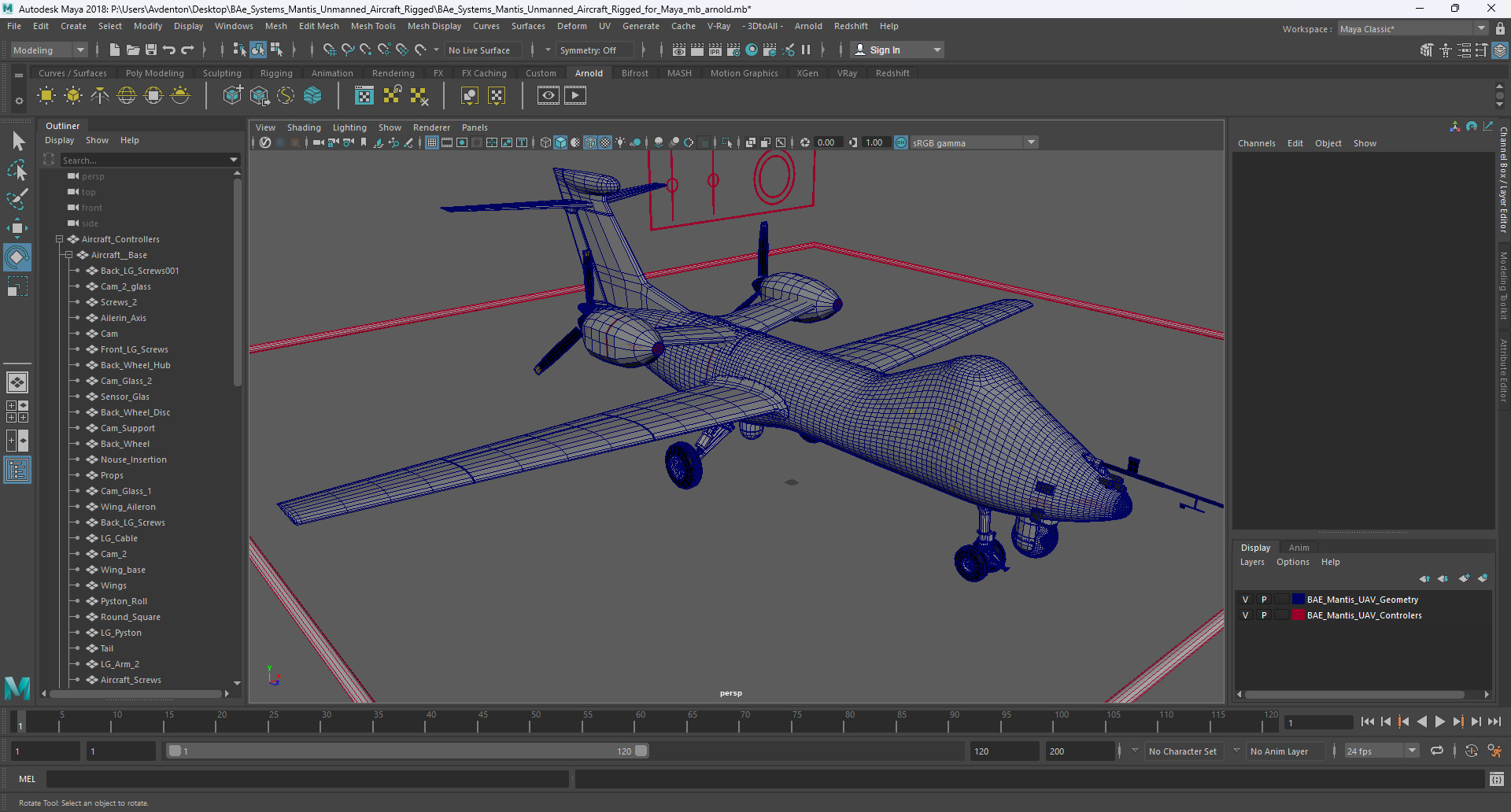 BAe Systems Mantis Unmanned Aircraft Rigged for Maya 3D