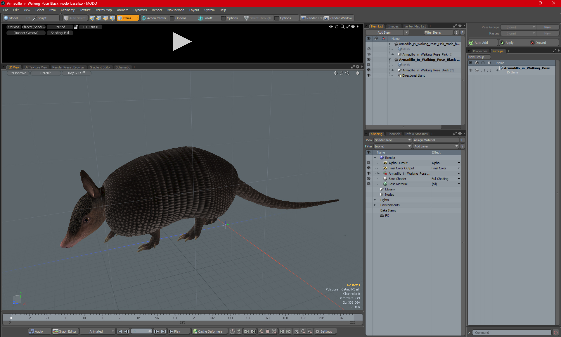 3D Armadillo in Walking Pose Black