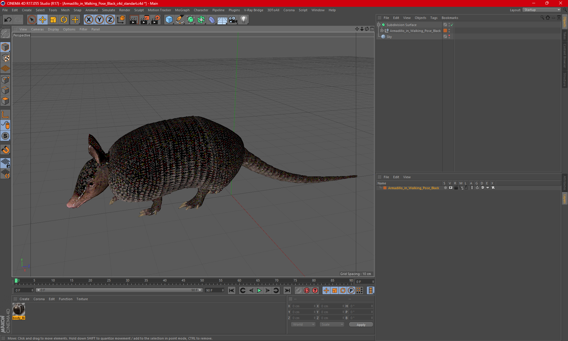 3D Armadillo in Walking Pose Black