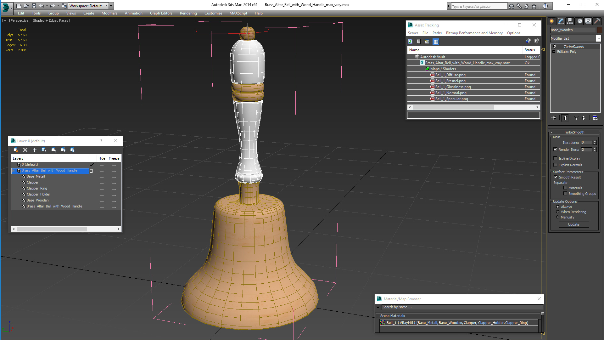 3D Brass Altar Bell with Wood Handle model