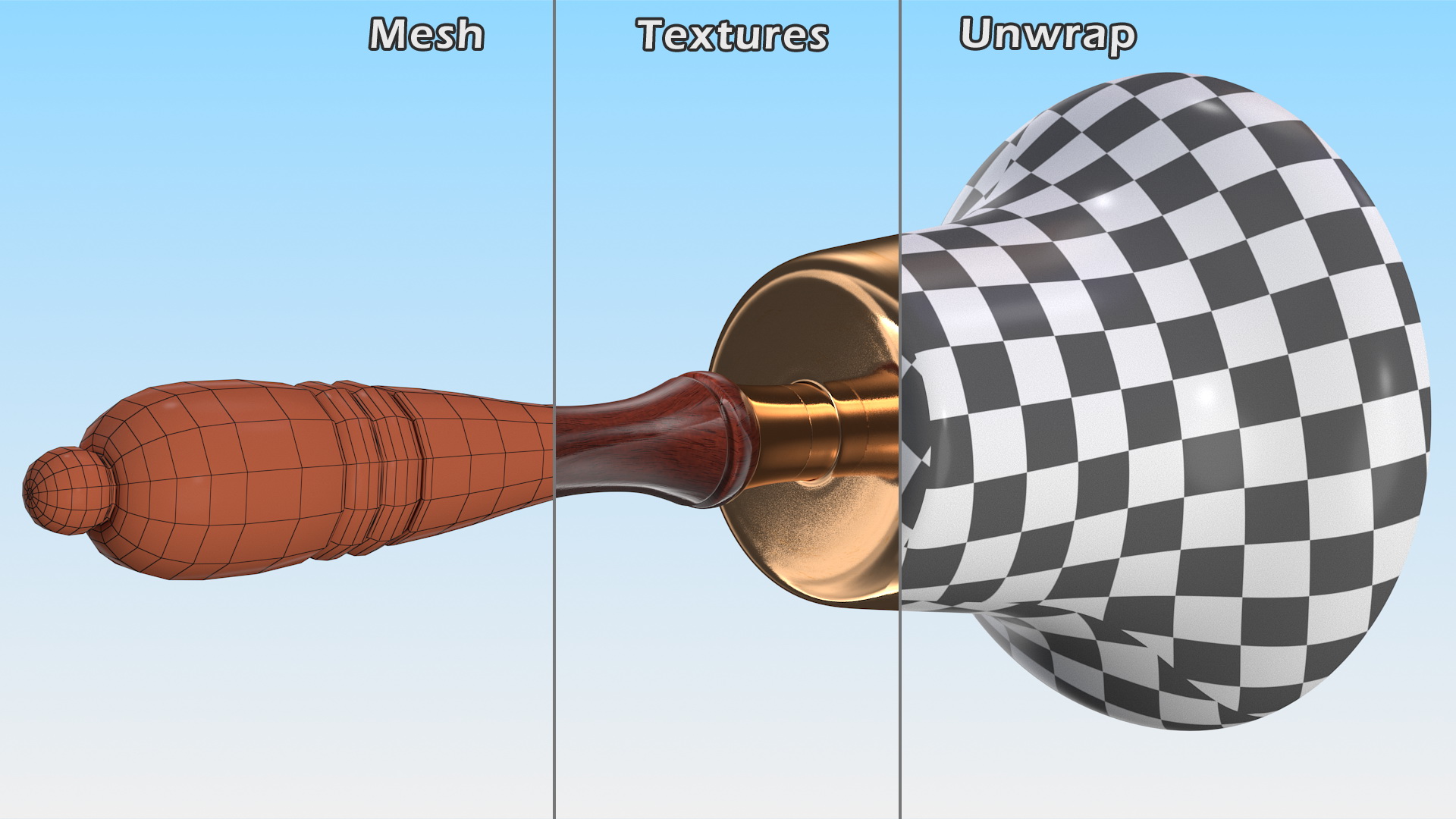 3D Brass Altar Bell with Wood Handle model