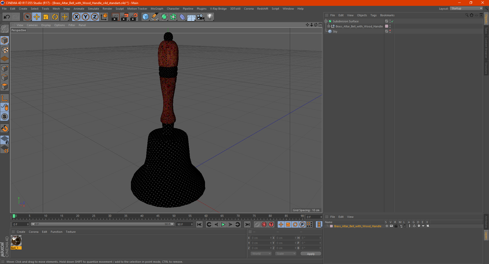 3D Brass Altar Bell with Wood Handle model