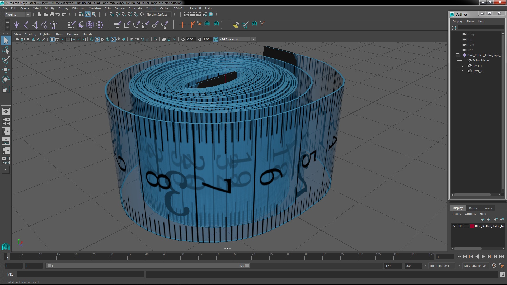 3D Blue Rolled Tailor Tape model