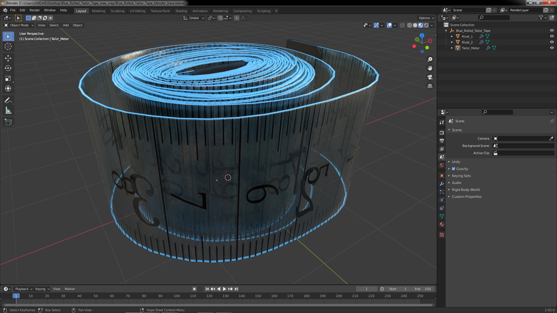 3D Blue Rolled Tailor Tape model