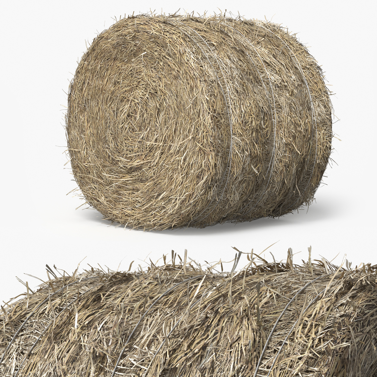 Cylindrical Hay Bale Roll Golden Brown 3D model preview